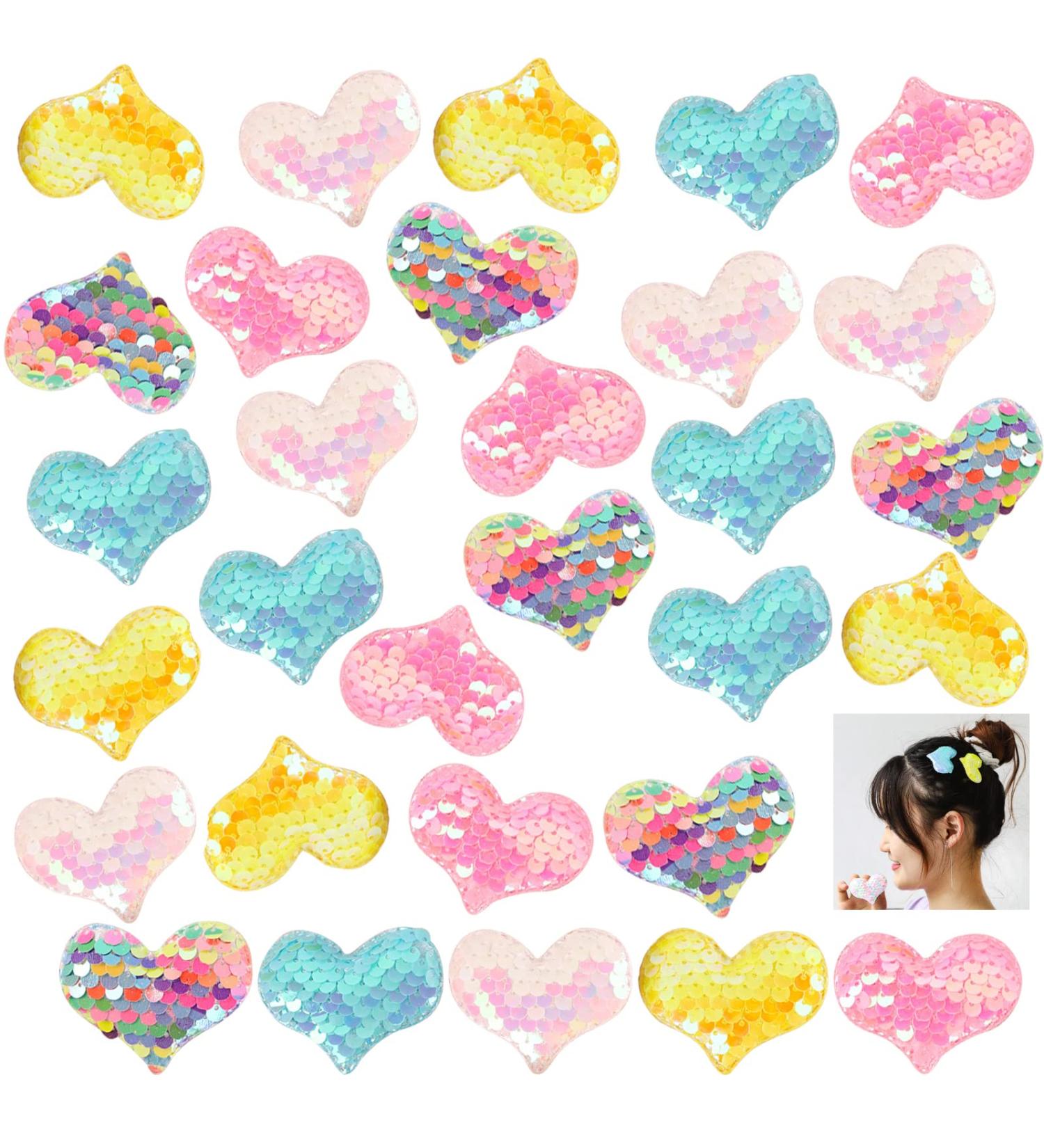 30 Heart Shaped Sequin Hairpins - Valentine's Day Glitter Hair Clips for Girls - Buy Online on SooperMarket.com