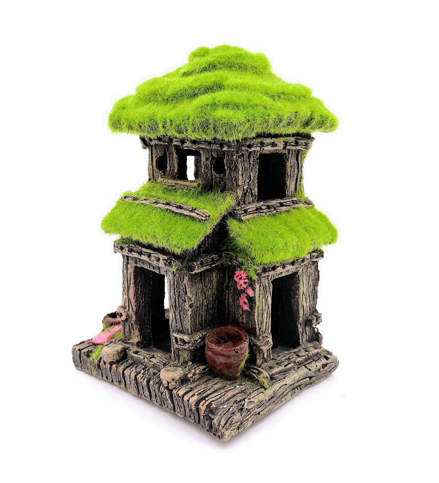M2cbridge Aquarium Decorations Fish Hideout House Betta Cave with Green Lifelike Moss (Style 3) - Buy Online on SooperMarket.com