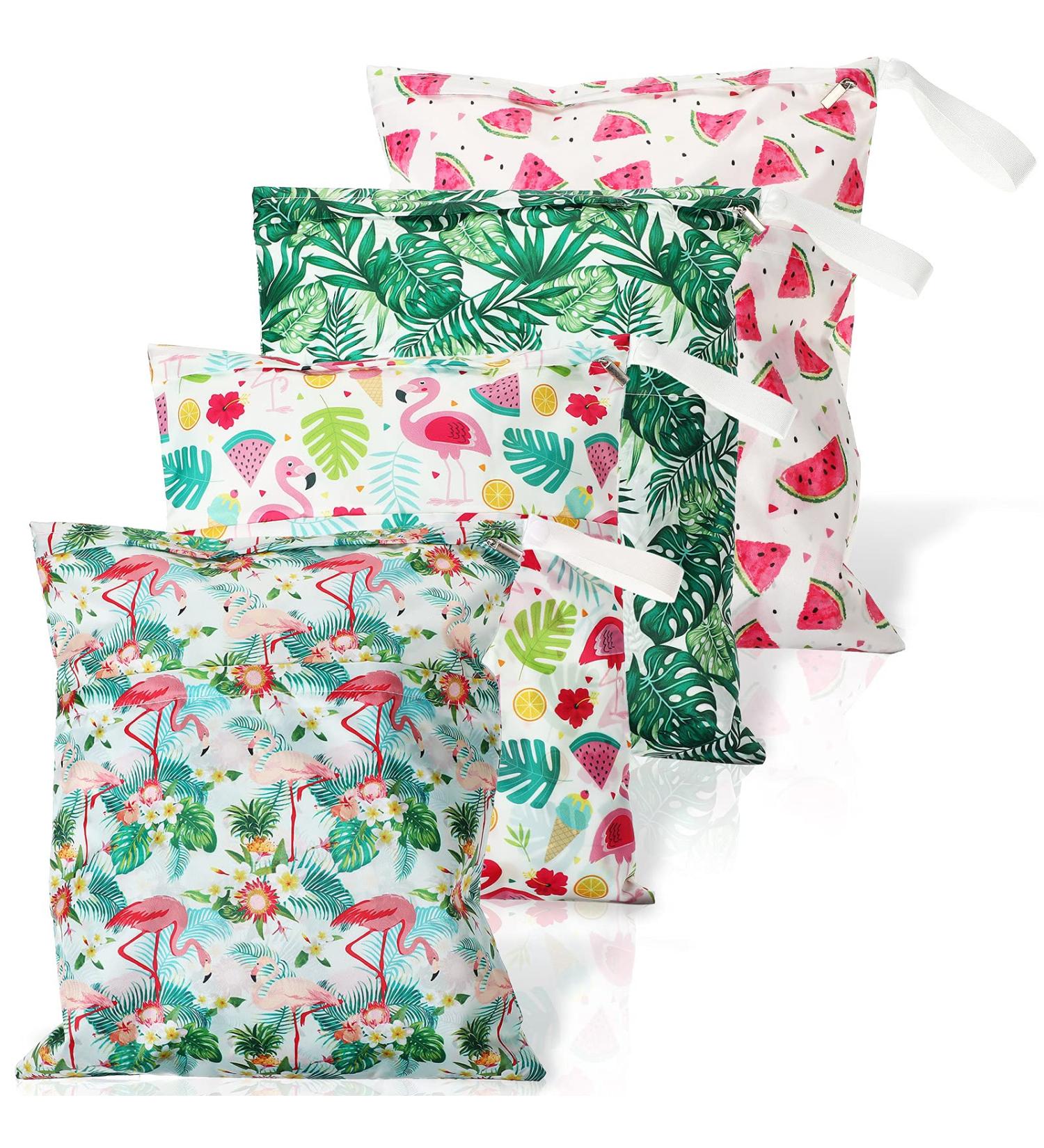 Waterproof Wet Bag Set - 4 Pieces Reusable Washable Wet Dry Bags for Travel, Beach, Swimwear, Diapers - Hawaii Design - 12 x 14 Inch - Buy Online on SooperMarket.com