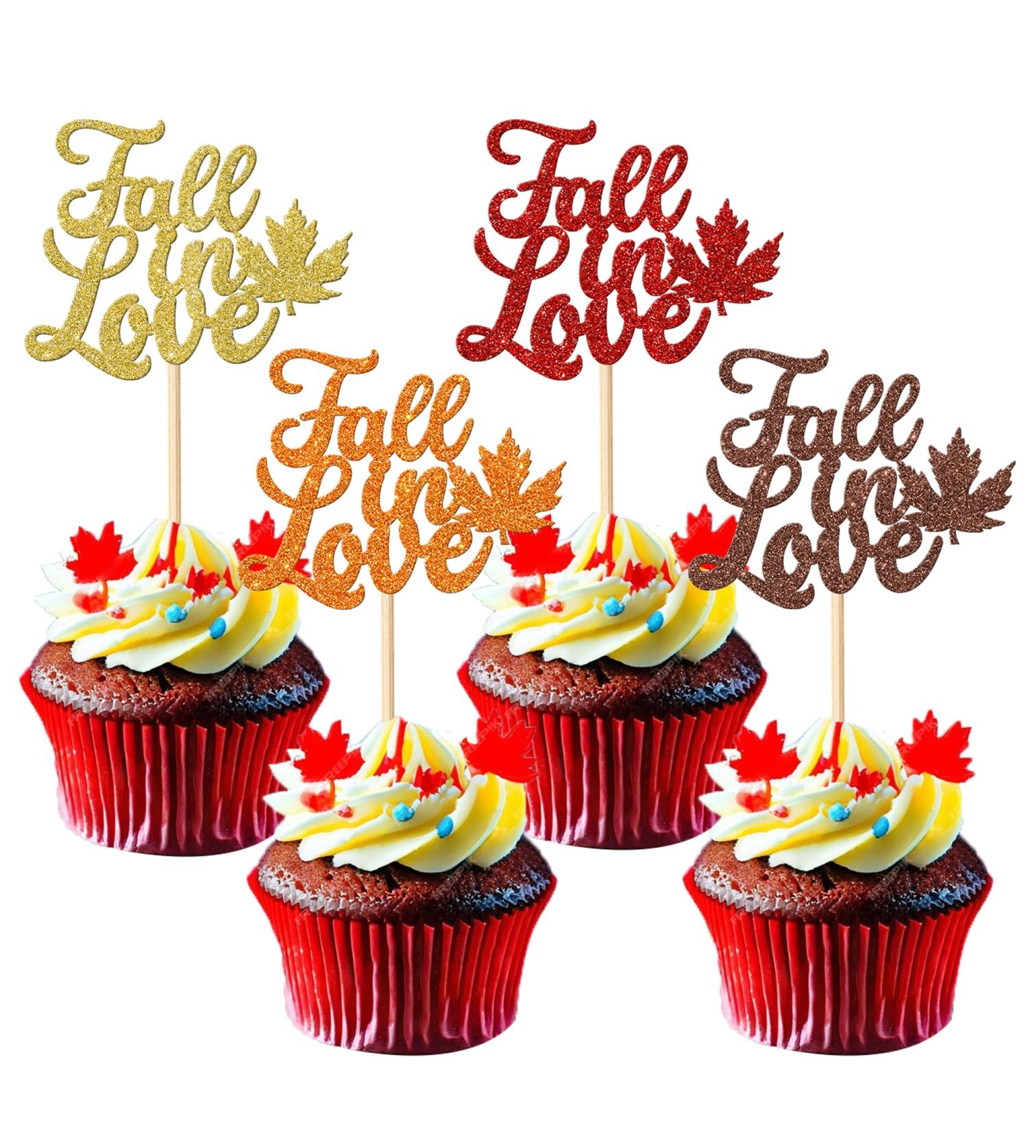 Rsstarxi 24 Pack Glitter Fall in Love Cupcake Toppers Fall leaves Thanksgiving Day Cupcake Toothpicks Bridal Shower Cupcake Decorations for Wedding Engagement Party Cake Decorations Design 1 Multi - Buy Online on SooperMarket.com