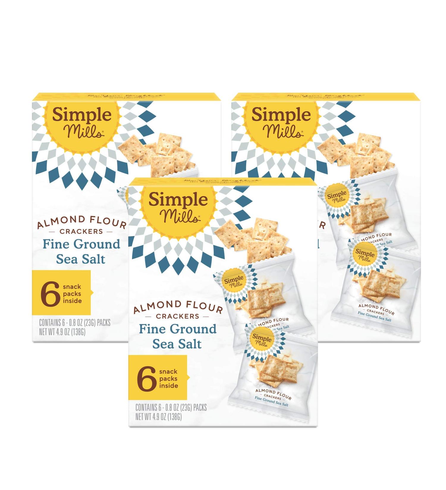 Simple Mills Almond Flour Crackers Snack Packs - Gluten-Free, Vegan, Healthy Snacks - Fine Ground Sea Salt, 4.9oz (Pack of 3) - Buy Online on SooperMarket.com