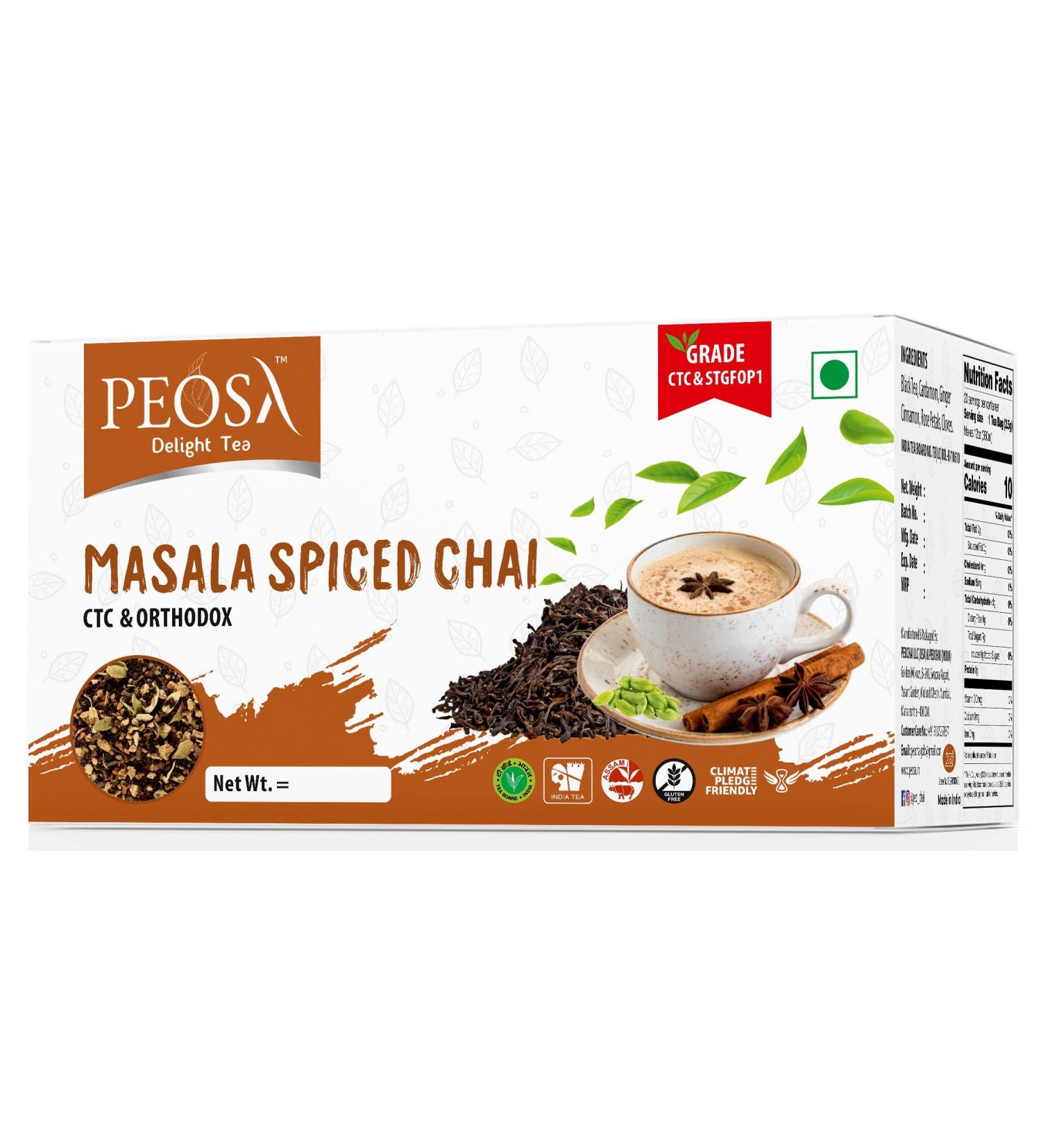 Peosa Delight Tea - Assam Black Tea Masala Spiced Chai Golden Tip Orthodox Masala Chai Tea Loose Leaf Tea Cardamom|ginger|cinnamon|rose Hot & Iced Chai Tea Latte 5.29 OZ Each Box 60 CUPS. - Buy Online on SooperMarket.com