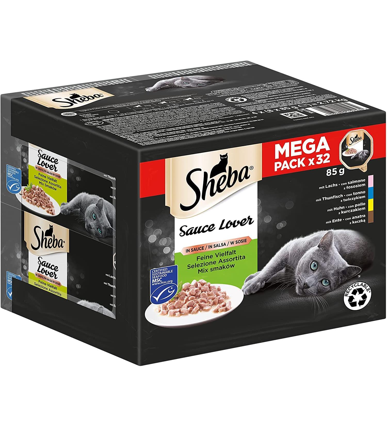 Sheba Sauce Lover - Premium Cat Food Variety Pack (32 x 85g) | Salmon Tuna Chicken & Duck - MSC Certified - Buy Online on SooperMarket.com