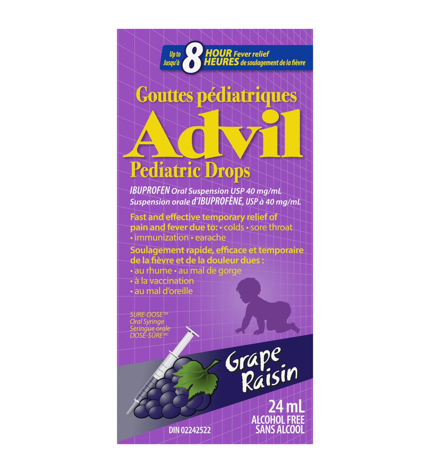 Advil Pediatric Drops Fever and Pain Reliever for Infants Grape Flavour 24 mL 24 ml (Pack of 1) Grape - Buy Online on SooperMarket.com