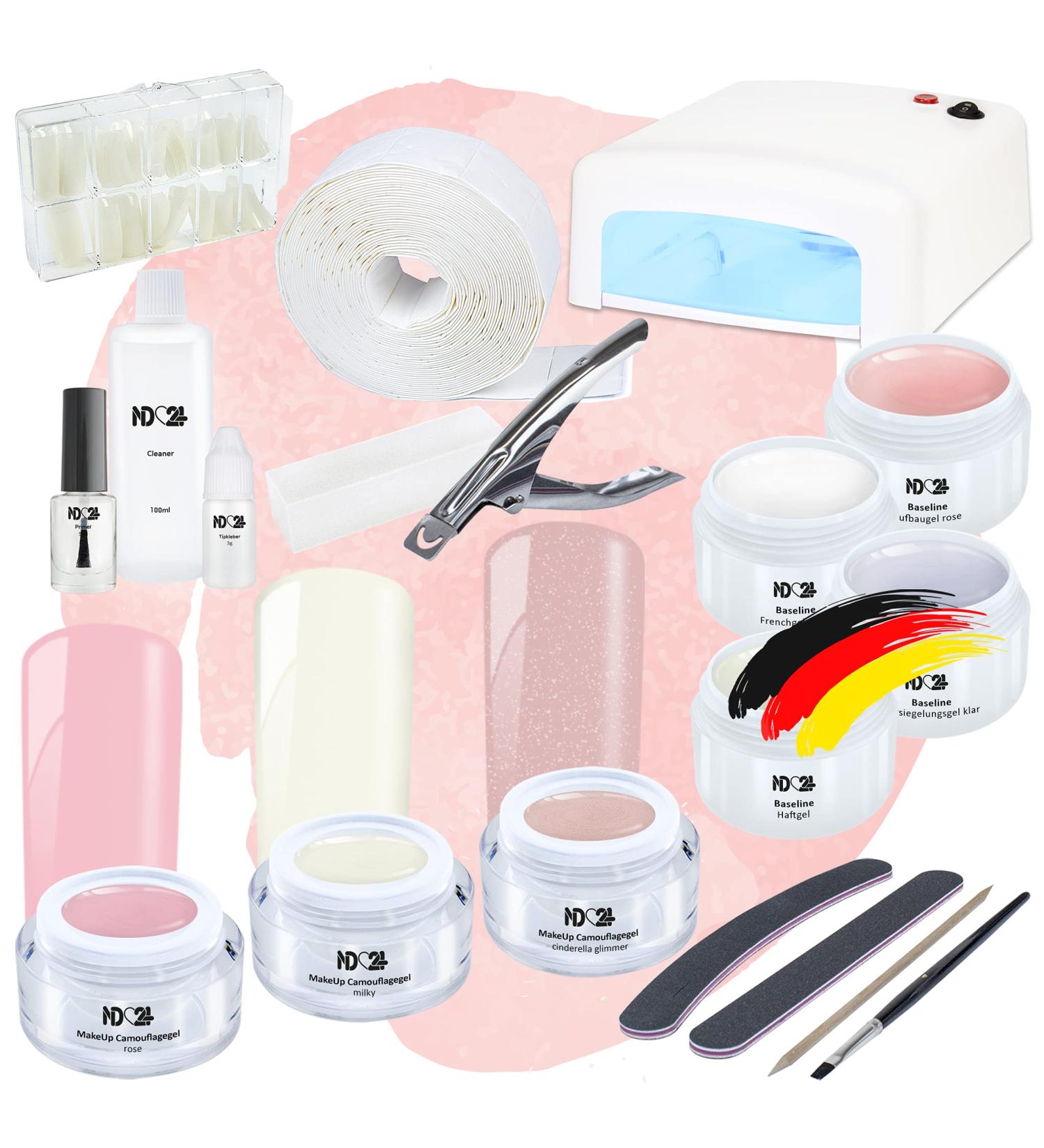 ND24 NAILDESIGN Geln gel Starter Set Premium - Complete UV Gel Nail Kit for Beginners | Includes UV Lamp French Gel & More - Made in Germany - Buy Online on SooperMarket.com