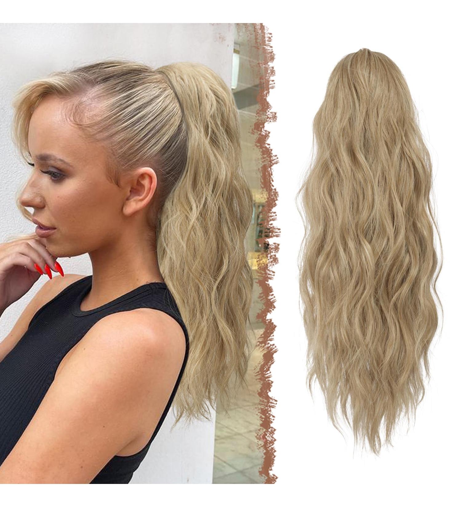 FESHFEN Blonde & Ash Blonde Mixed Curly Wavy Drawstring Ponytail Extension 18 inch - Synthetic Hairpiece for Women - Buy Online on SooperMarket.com