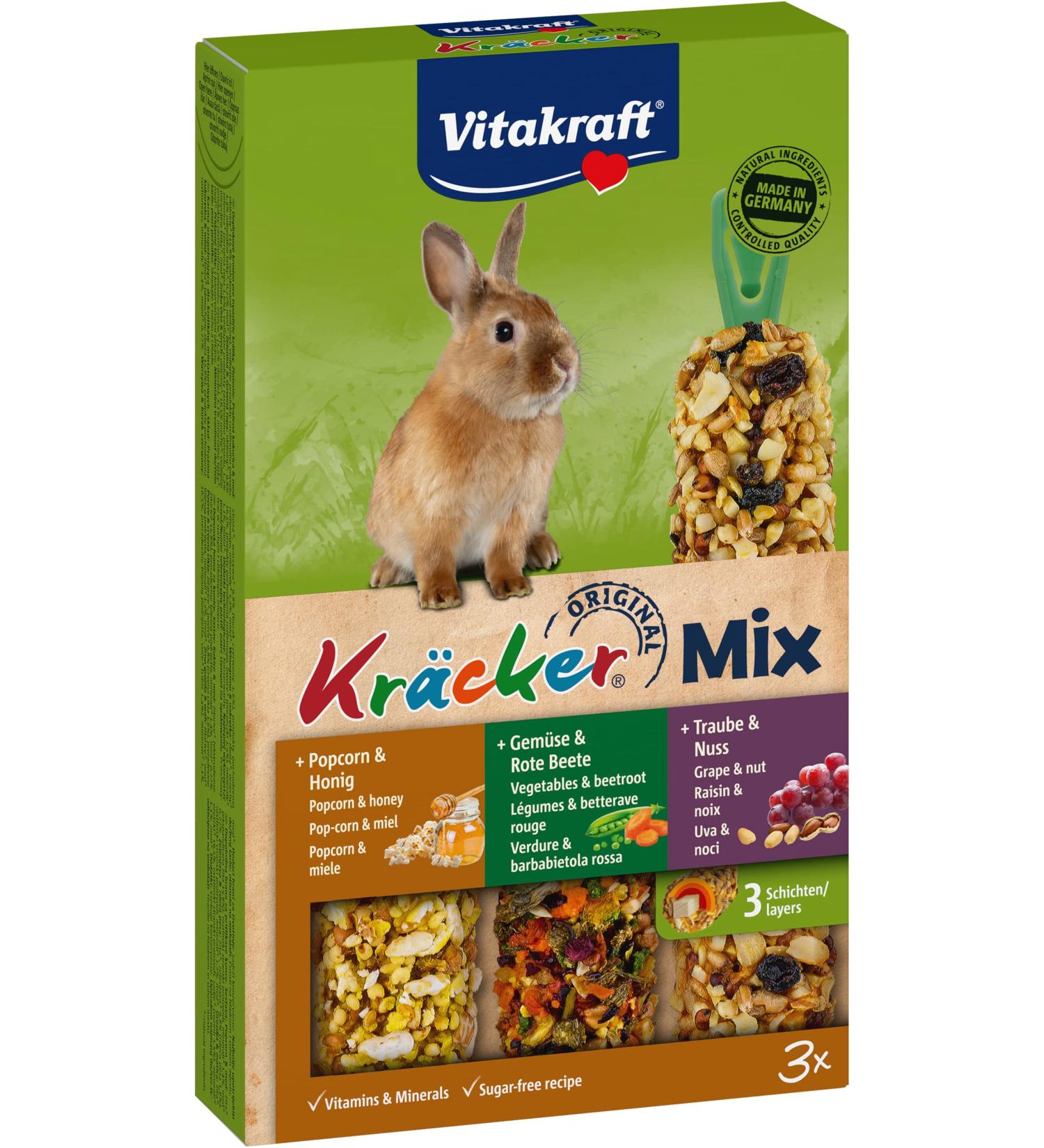 Vita Power Kr cker Mix for Dwarf Rabbits | Healthy Nibbles with Popcorn Honey Vegetables & Beetroot - No Sugar or Cereals (1x 3 Pieces) - Buy Online on SooperMarket.com