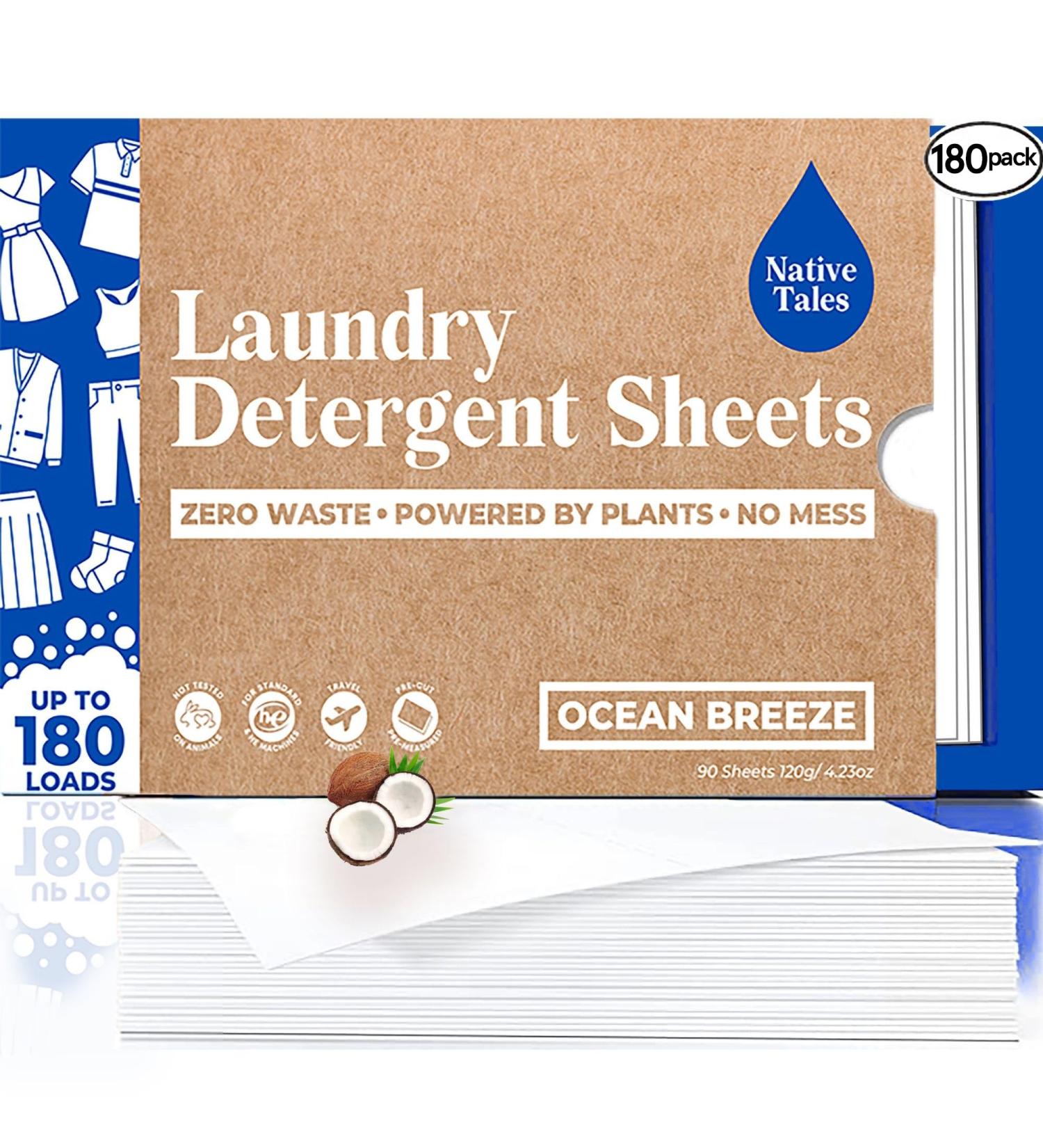 Eco-Friendly Laundry Detergent Sheets - Ocean Breeze Scent 180 Loads Portable & Space-Saving for Travel - Buy Online on SooperMarket.com