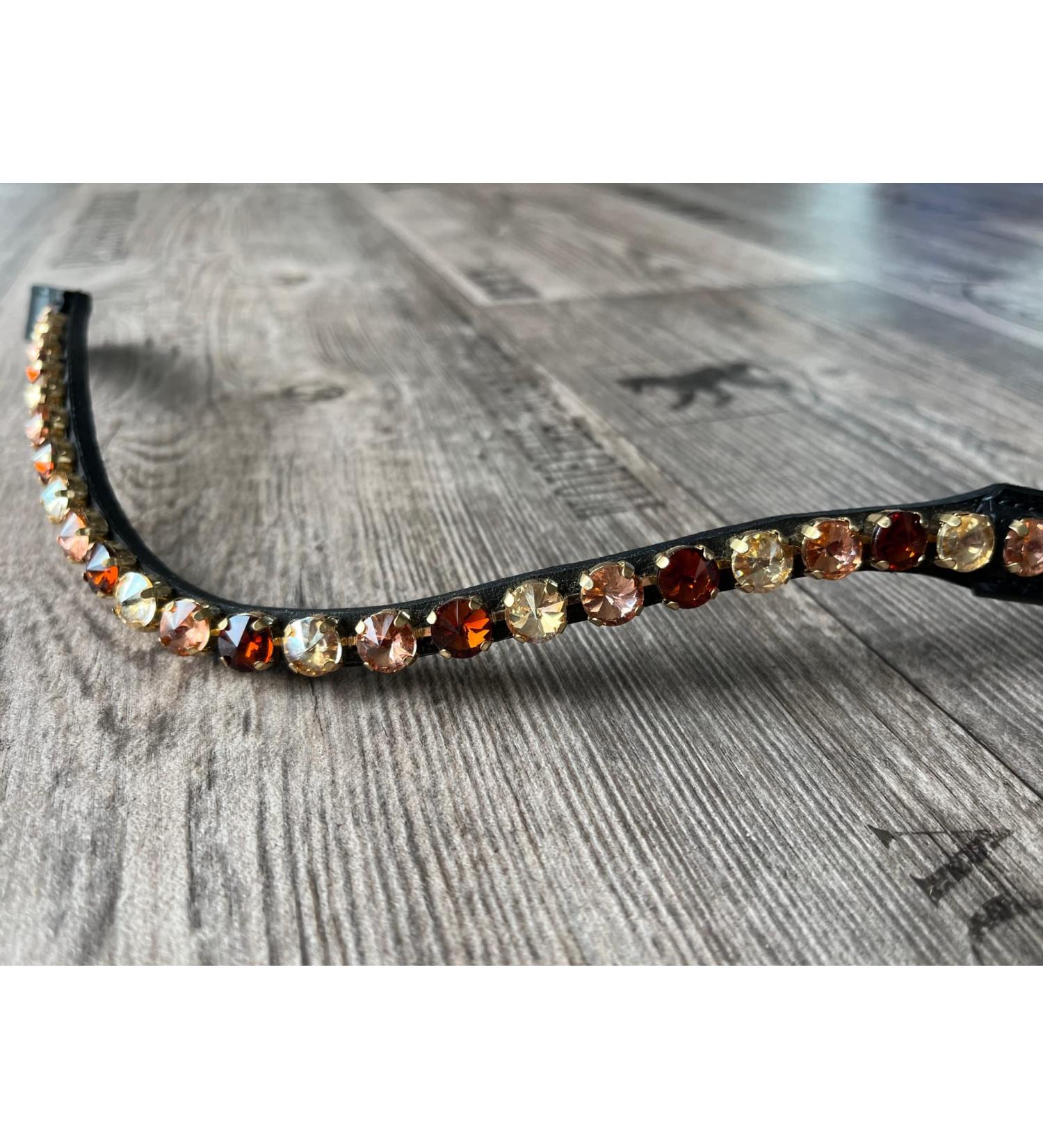 Generic browband with large stones warmblood thoroughbred (thoroughbred 41cm gold/rose gold/brown) thoroughbred 41cm gold/rose gold/brown