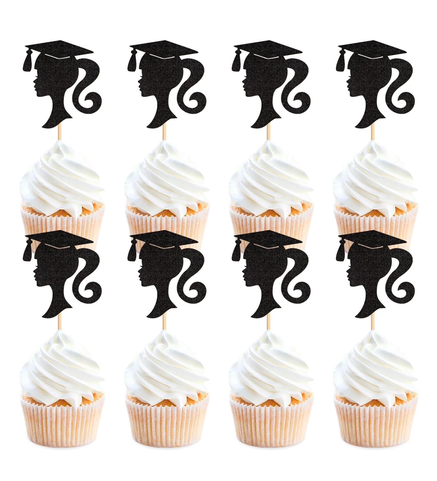 Cyodoos 24pcs 2024 Girl Graduation Theme Black Cupcake Toppers Girl Graduate Silhouette Cupcake Picks 2024 Students Graduation Theme Party Cake Decorations Supplies Graduation2 - Buy Online on SooperMarket.com