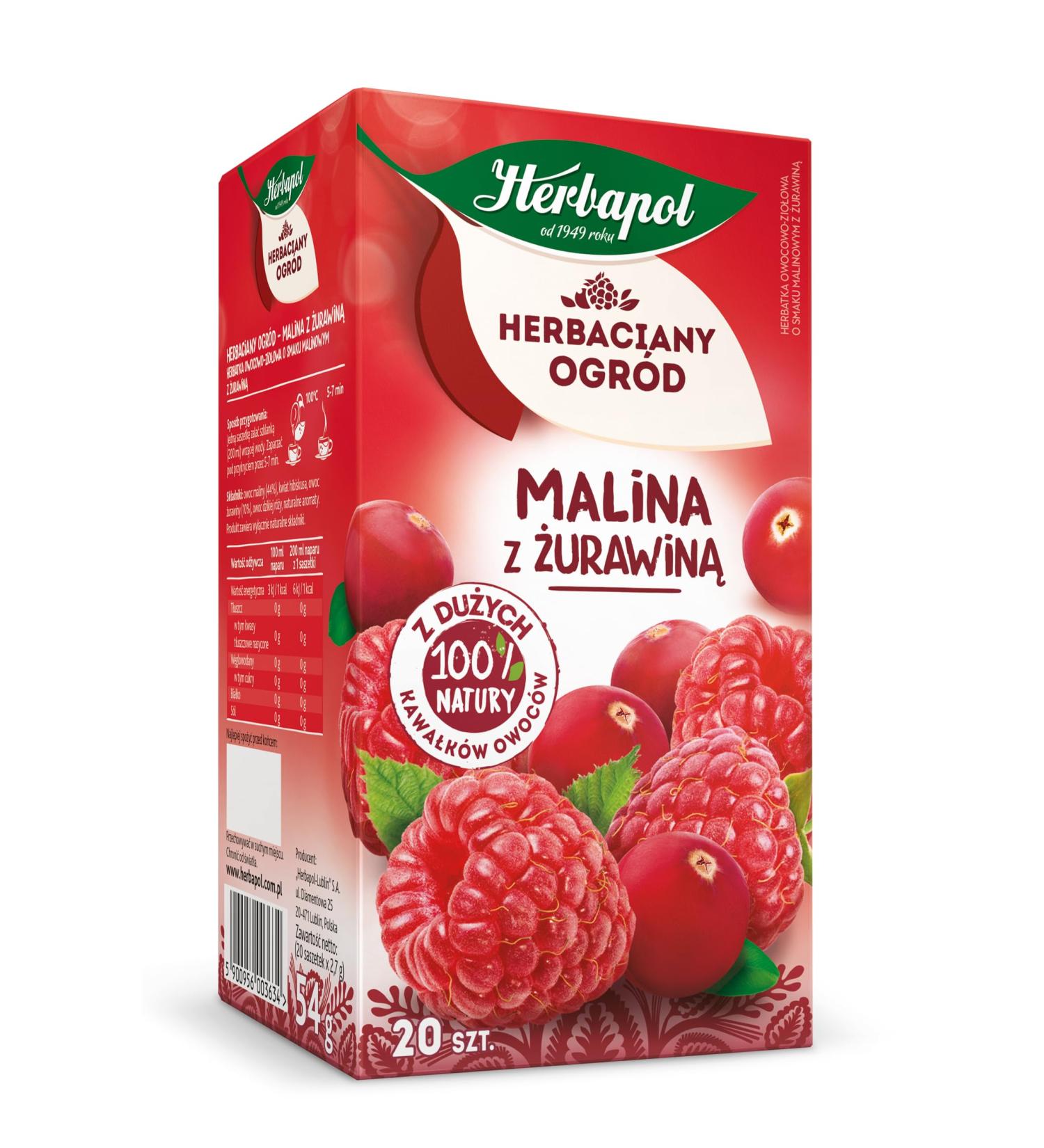 Raspberry & Cranberry Tea Natural Pure And Refreshing Herbal Fruit Infusion Herbapol (Tea bags 40 count) Tea bags 40