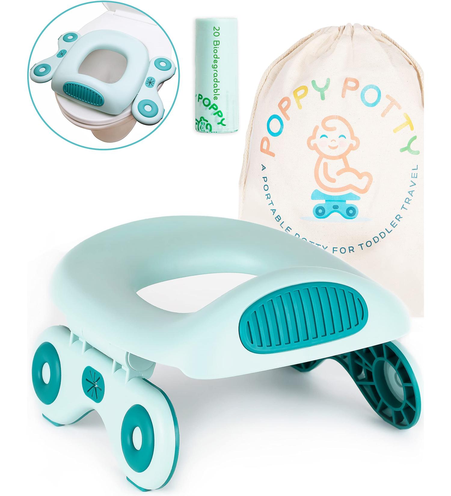 Portable Potty Training Seat for Toddler Kids - Foldable Travel Toilet with 20 Nature Kind Liners and Carry Bag - Up to 110lbs - Teal - Buy Online on SooperMarket.com