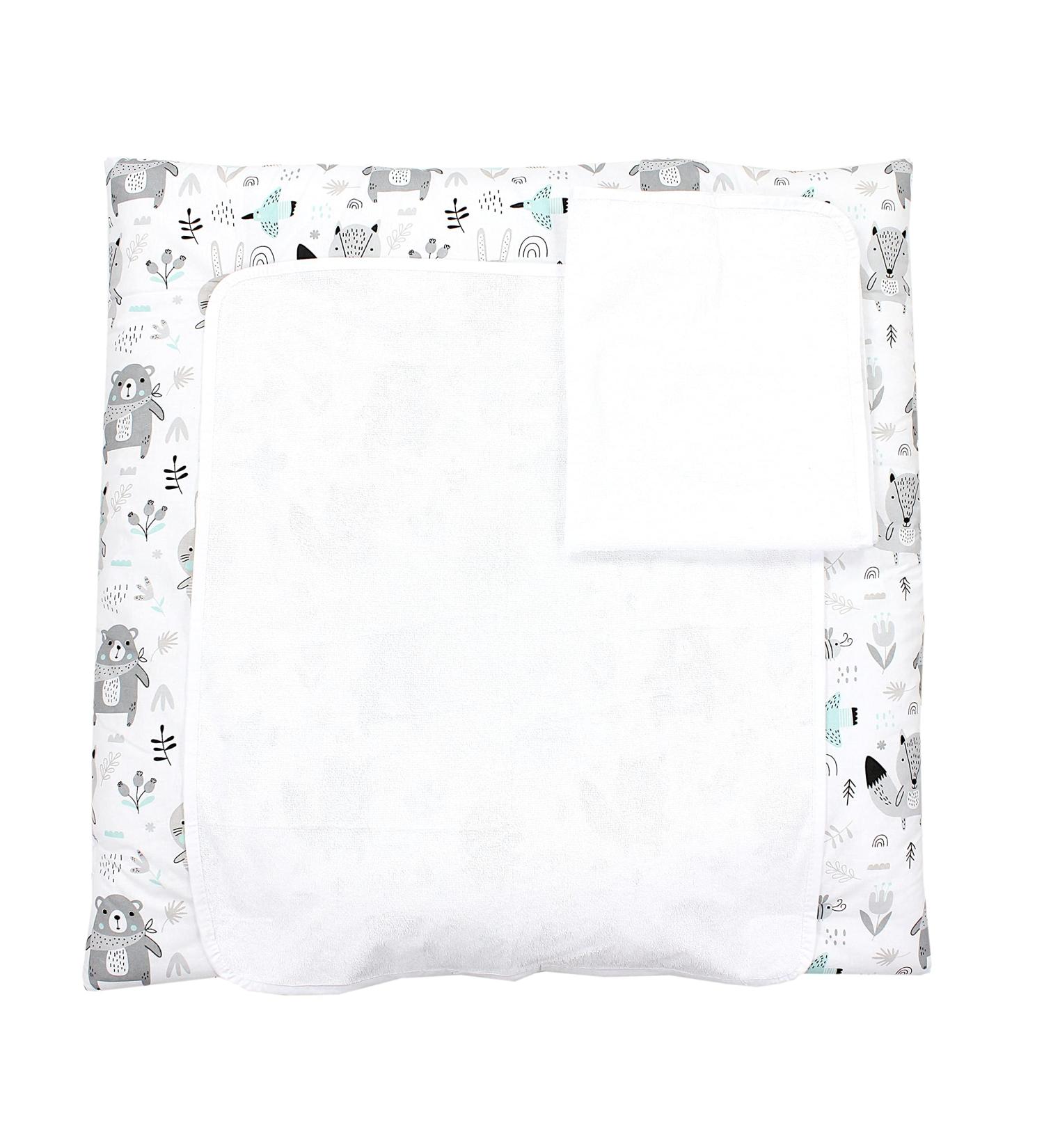 TupTam Baby Changing Mat with 2 Terry Cloth Covers | Bears/Foxes/Mint | 70 x 70 cm - International Shipping Available - Buy Online on SooperMarket.com