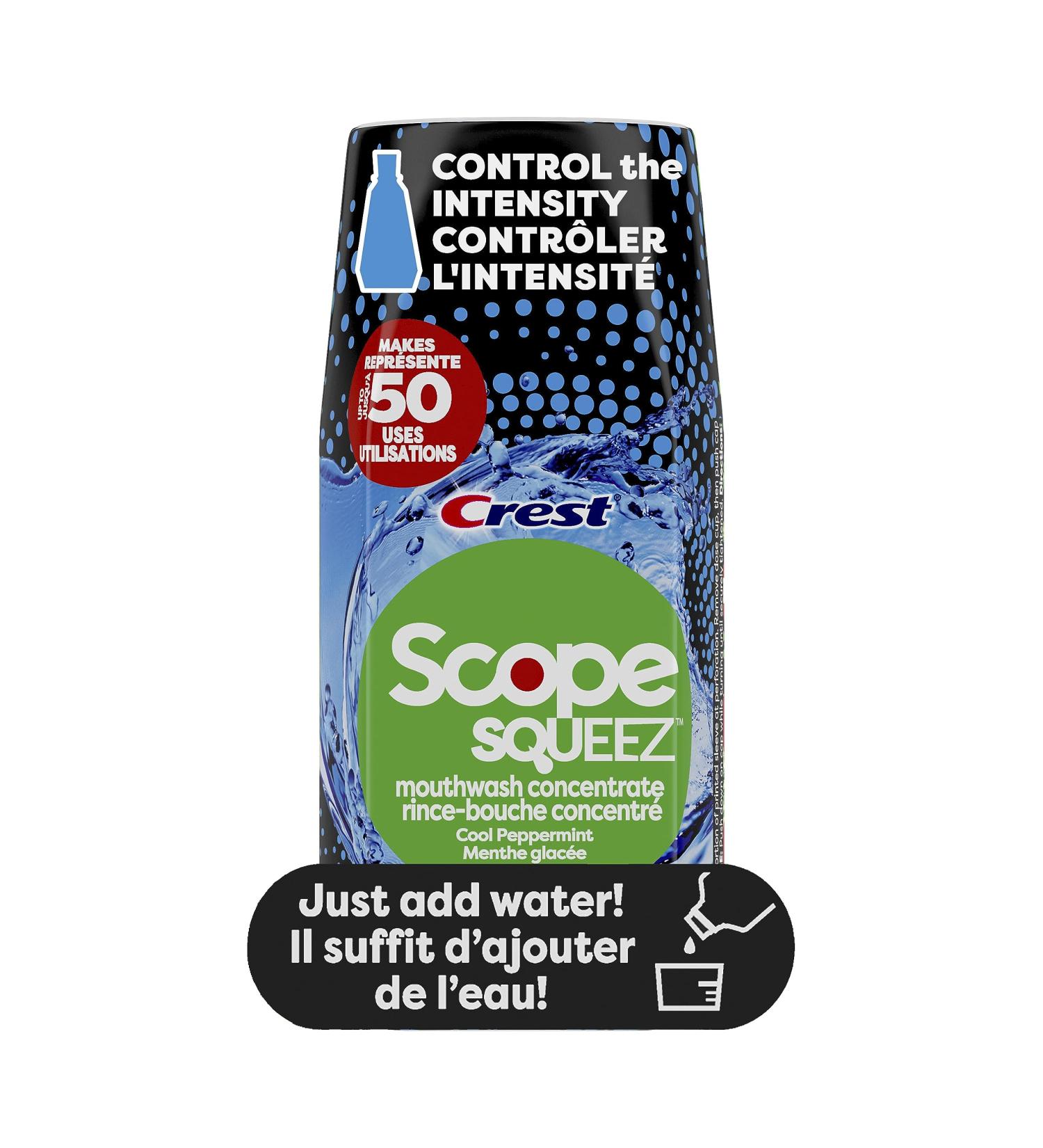 Crest Scope Squeez Mouthwash Concentrate Cool Peppermint Flavour 50mL Bottle Equal Uses up to 1L Bottle *vs 1L Scope Outlast Mouthwash Squeez to Control the Strength - Buy Online on SooperMarket.com