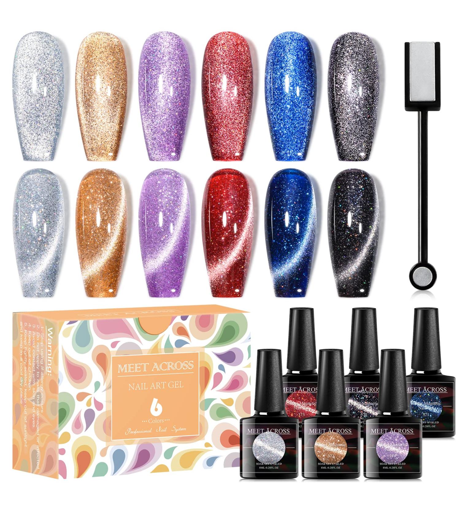 MEET ACROSS UV Nail Polish Set Cat Eye Magnetism Gel Nail Polish Set Sky Effect Colourful Soak Off UV/LED Gel Nail Polish Kit Nail Art Gift Kit 6 Colours with Free Magnet Stick Multicolor - Buy Online on SooperMarket.com