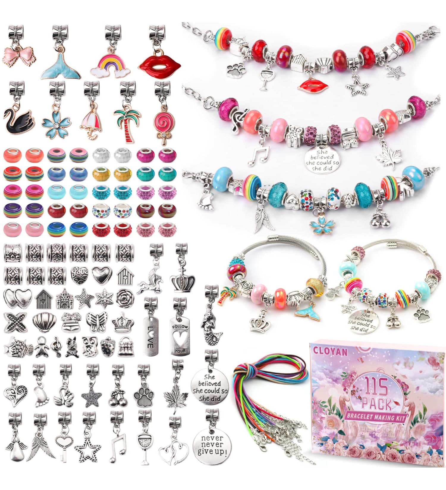 115PCS Charm Bracelet Making Kit for Girls - DIY Jewelry Crafts Set with Beads, Charms, String - Valentine's Day Gift for Teen Girls (Ages 8-12) - Buy Online on SooperMarket.com