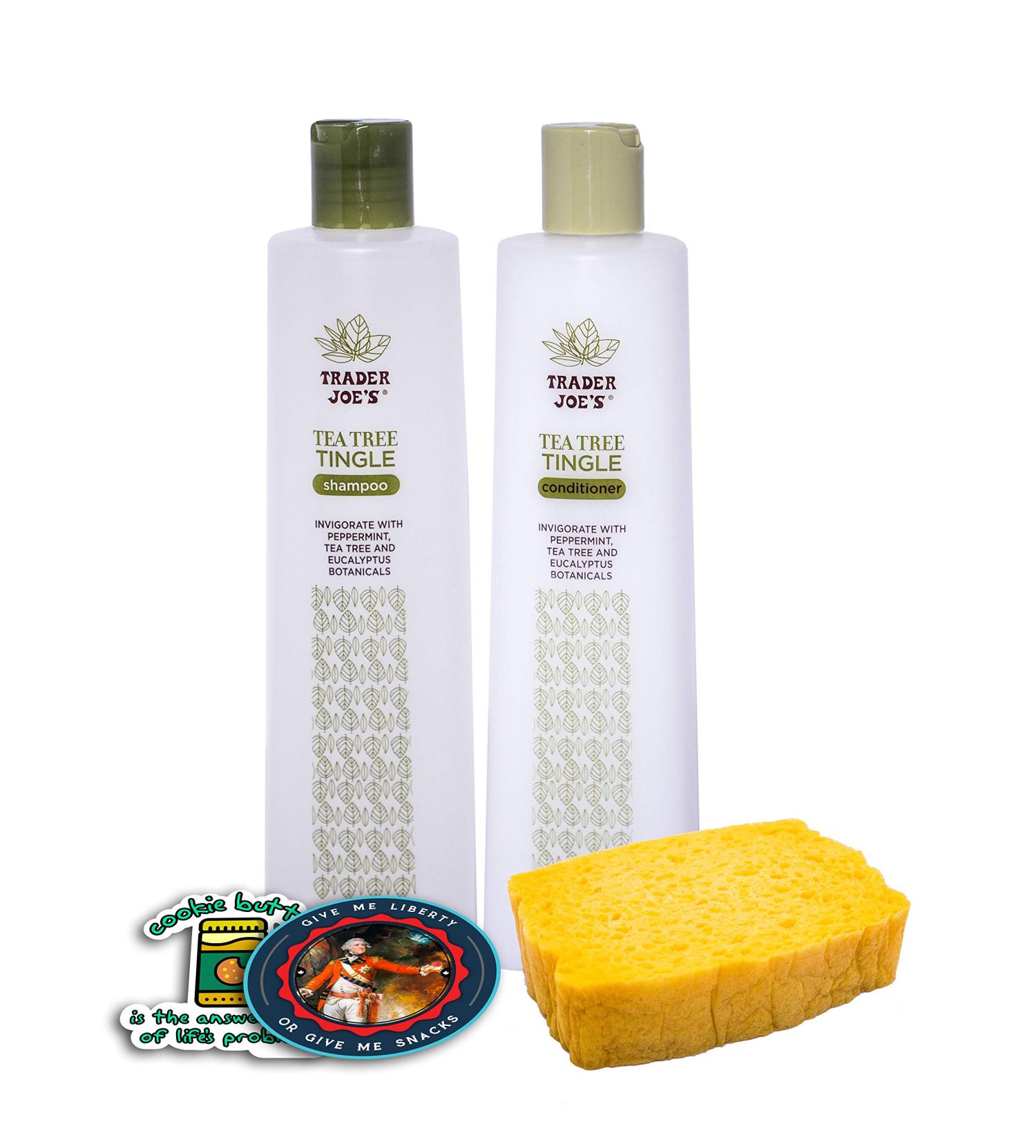 Trader Joe s Tea Tree Tingle Shampoo And Conditioner Combo | Includes Pop-Up Sponge And Trader Joe s Inspired Meme Stickers