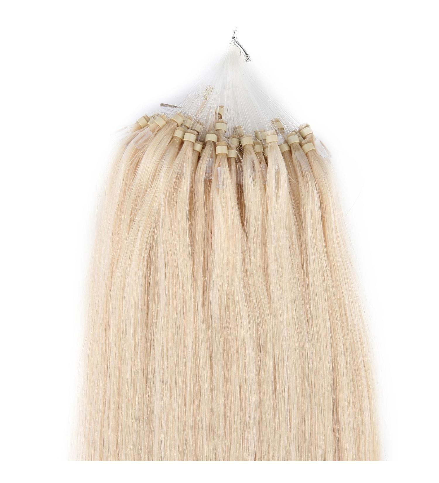 Beauty7-50 Stk Real Hair Stremy Real Hair Hair Call Loof Micro Ring Microring Hair 60cm Real Hair Extensions 1g Strahnen 24 "Light Blond #613