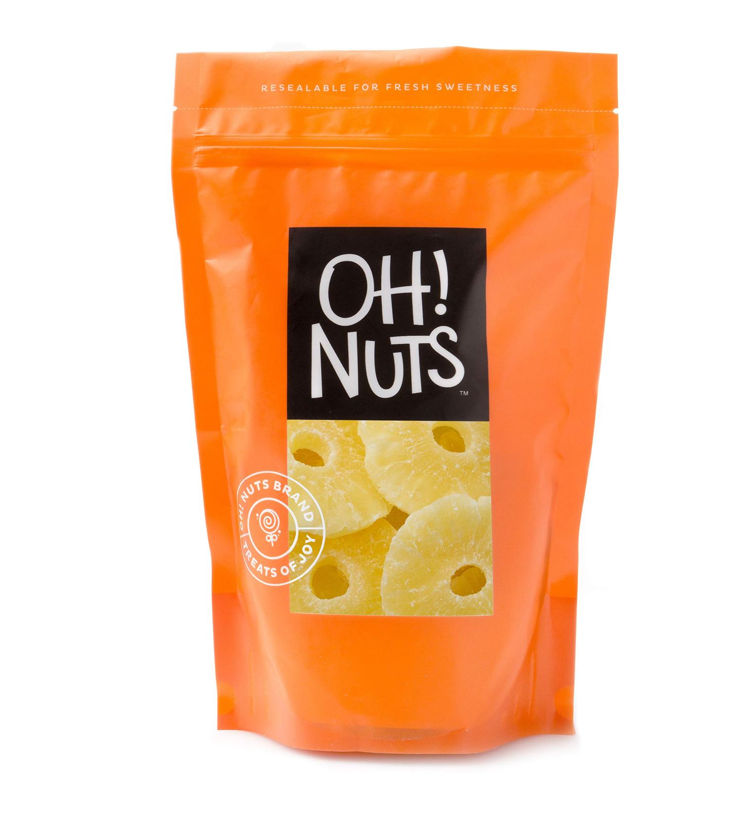 Oh! Nuts Dried Pineapple Rings - 1lb Bulk | Organic Sweet & Juicy Dehydrated Pineapple | Low Calorie & High Fiber Tropical Snack - Buy Online on SooperMarket.com
