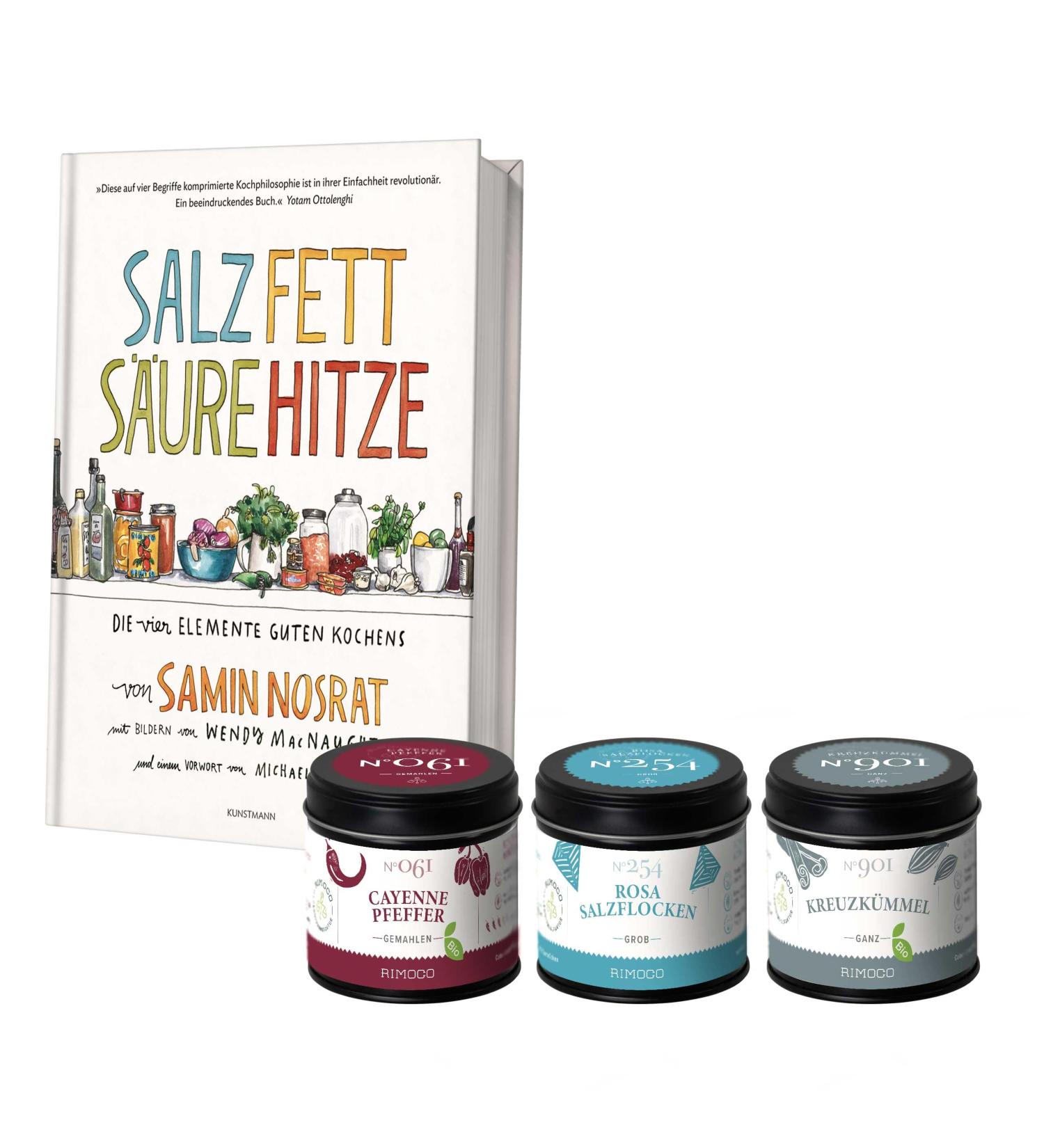 Rimoco Gift Set: Salz Fat Acid Heat Book & Premium Spices - Cayenne Pepper Pink Salt Flakes Cumin - Buy Online on SooperMarket.com