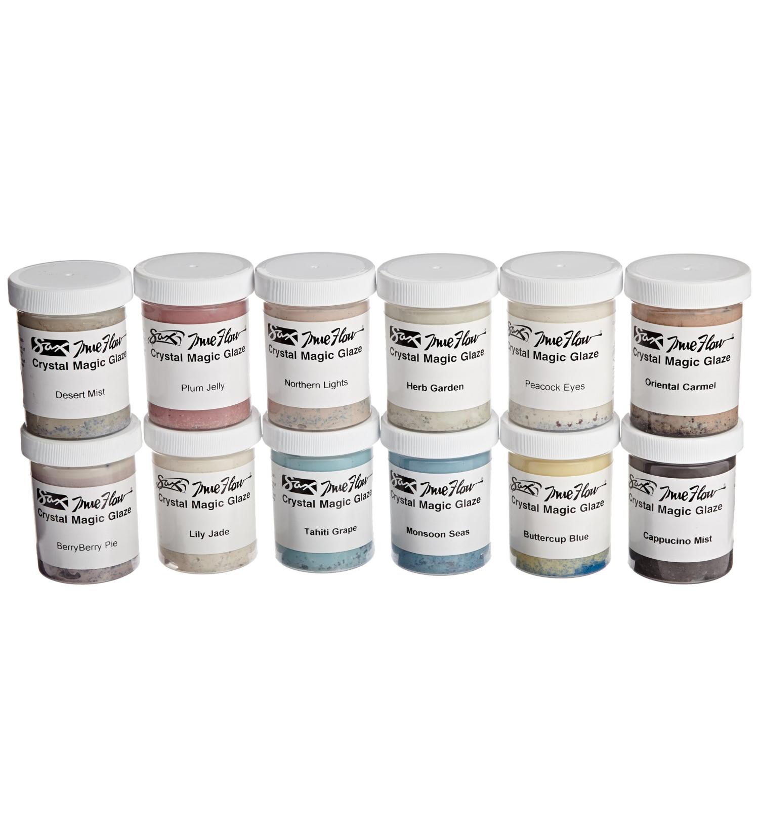 Sax True Flow Crystal Magic Glazes, 4 Ounces Each, Assorted Colors, Set of 12 - 248469