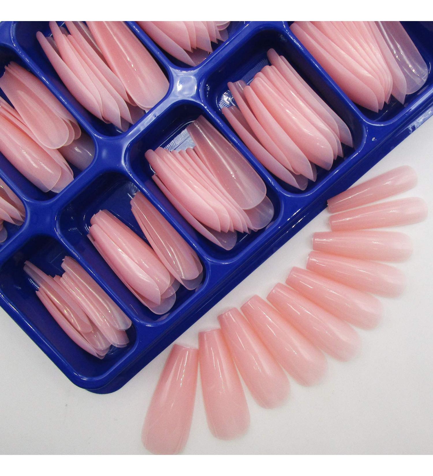 Nude Pink Long Coffin False Nails - 100pc Colored Acrylic Tips for Women & Girls | Press on Ballerina Shape Manicure DIY - Buy Online on SooperMarket.com