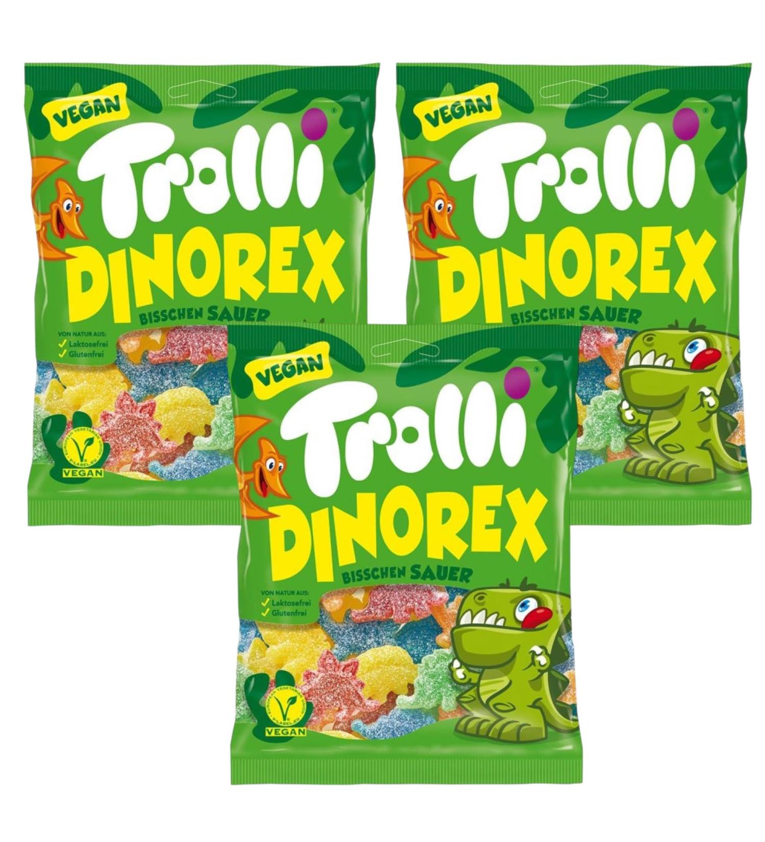 Trolli Dinorex Sour Gummy Candy Chewy Sweets Vegan Lactose & Gluten Free 6 Fruity Flavours 150g - 3x Share Bags - Buy Online on SooperMarket.com