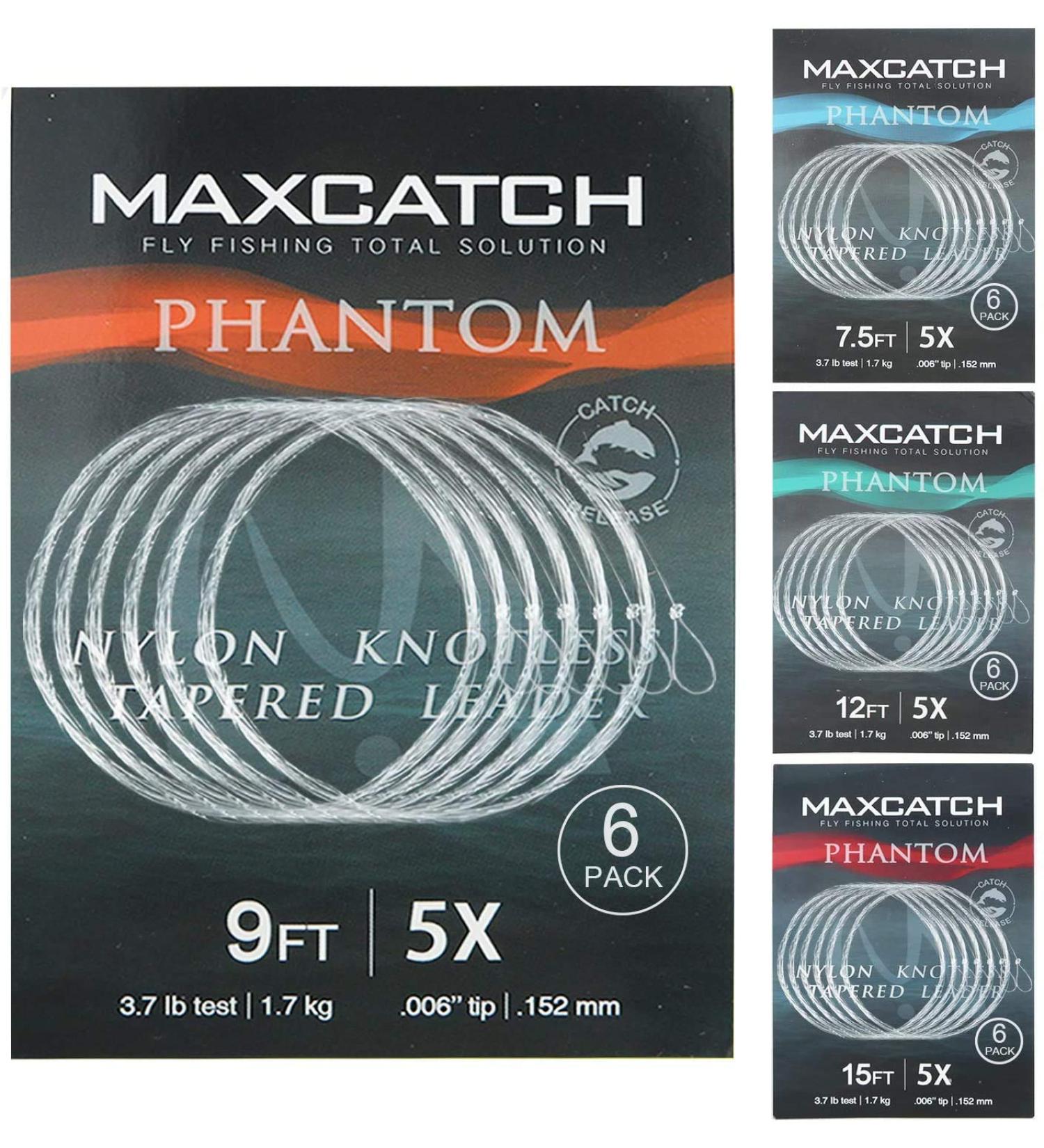 Maximum Catch Fly Fishing Tapered Leaders - 6-Piece Set with Pre-Bound Loops | 7.5FT to 15FT | Clear Nylon | 0x-7x - Buy Online on SooperMarket.com