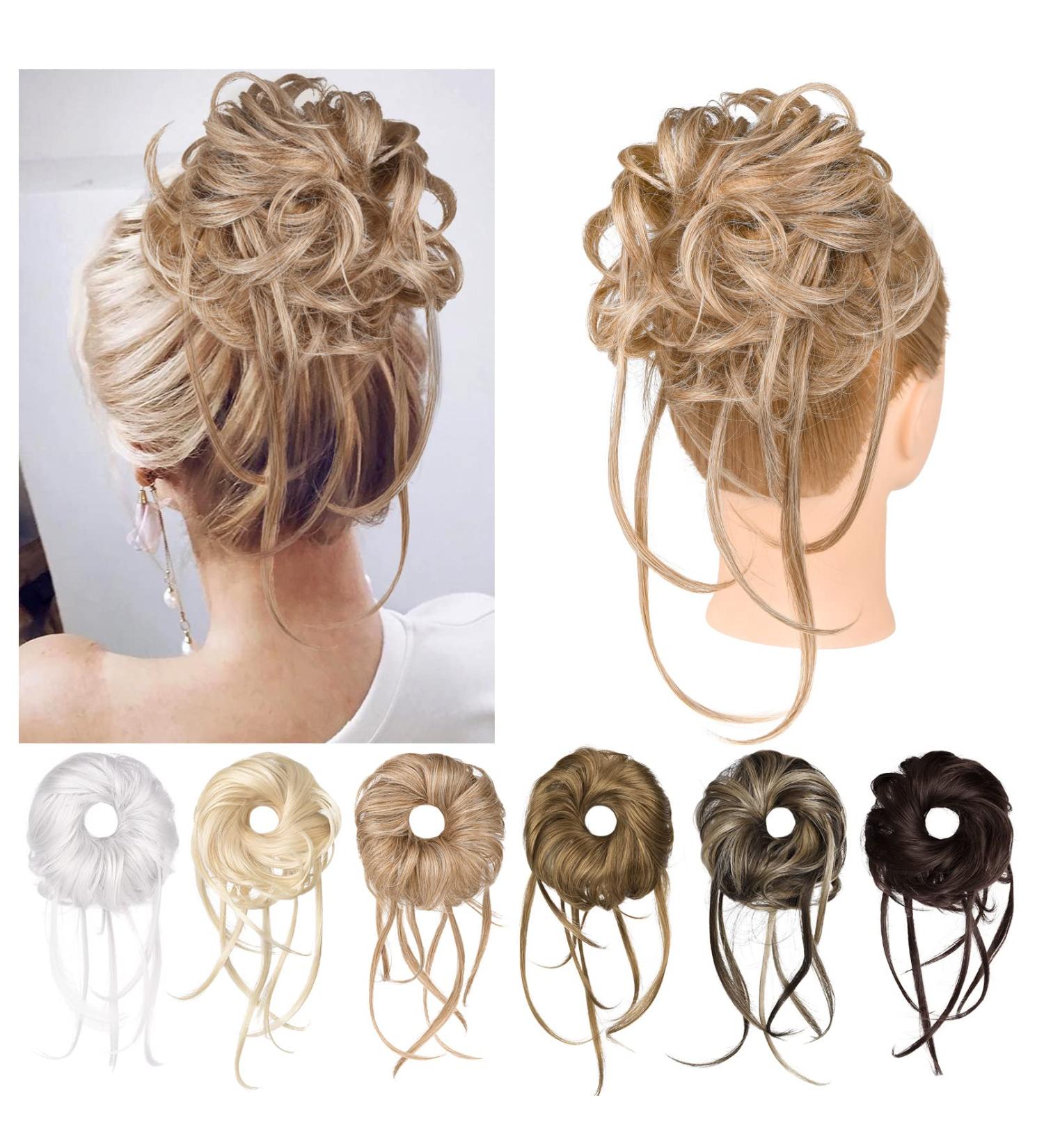 REECHO Super Long Messy Bun Hair Piece in Dark Ash Blonde - Curly Wavy Updo Hair Extensions Scrunchie for Women and Girls - Buy Online on SooperMarket.com