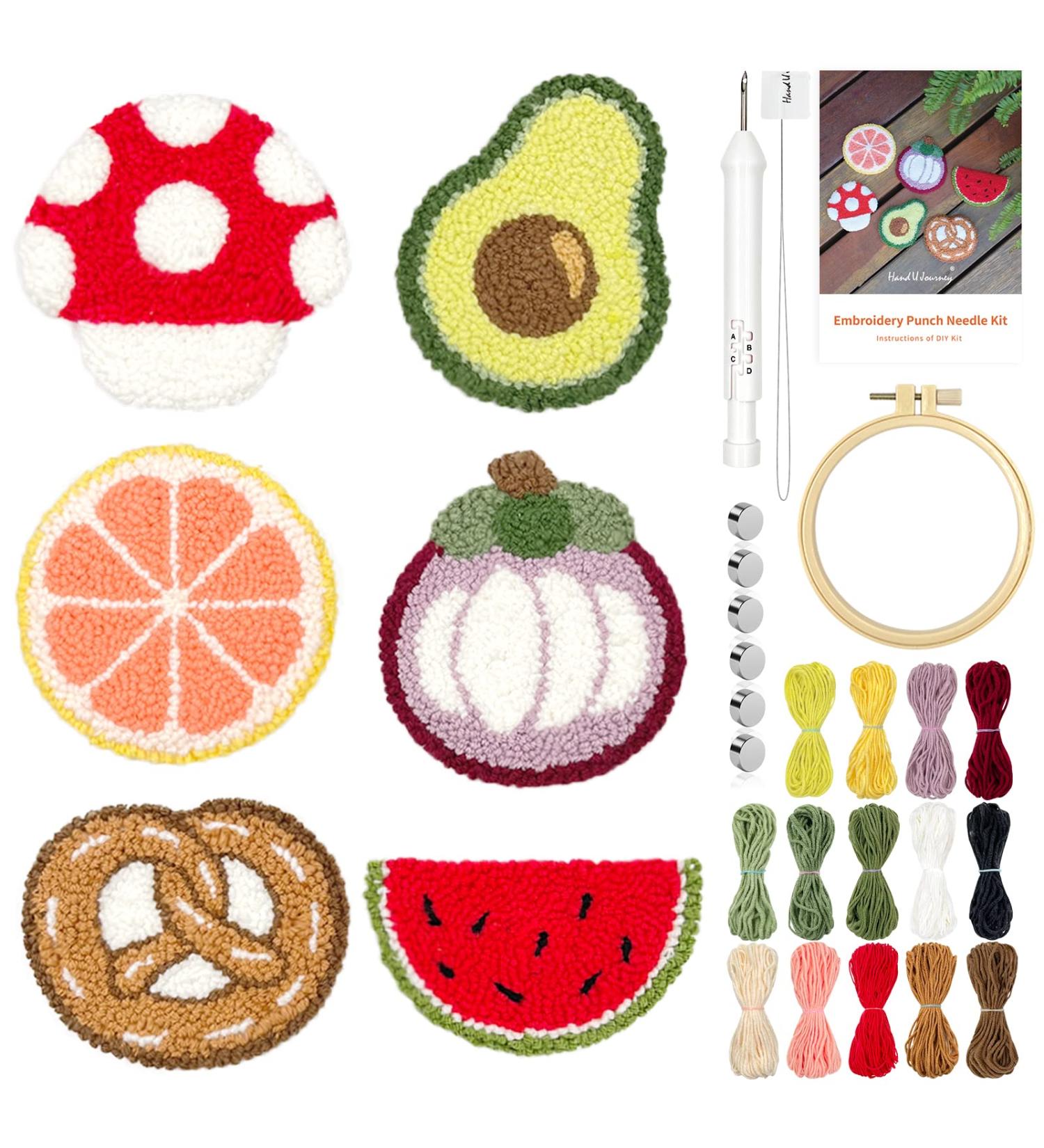 Hand U Journey 6PCS Embroidery Punch Needle Food Series Magnets Set - DIY Rug Punch Decor for Kids & Adults - Buy Online on SooperMarket.com