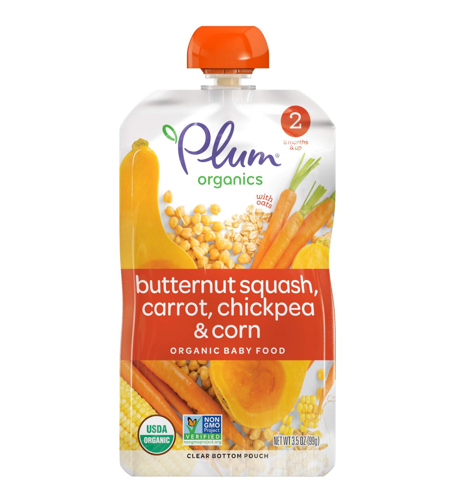 Plum Organics Stage 2 Baby Food Pouch - Butternut Squash, Carrot, Chickpea & Corn | 6 Pack, 3.5 oz | Organic Purees for Babies & Toddlers - Buy Online on SooperMarket.com