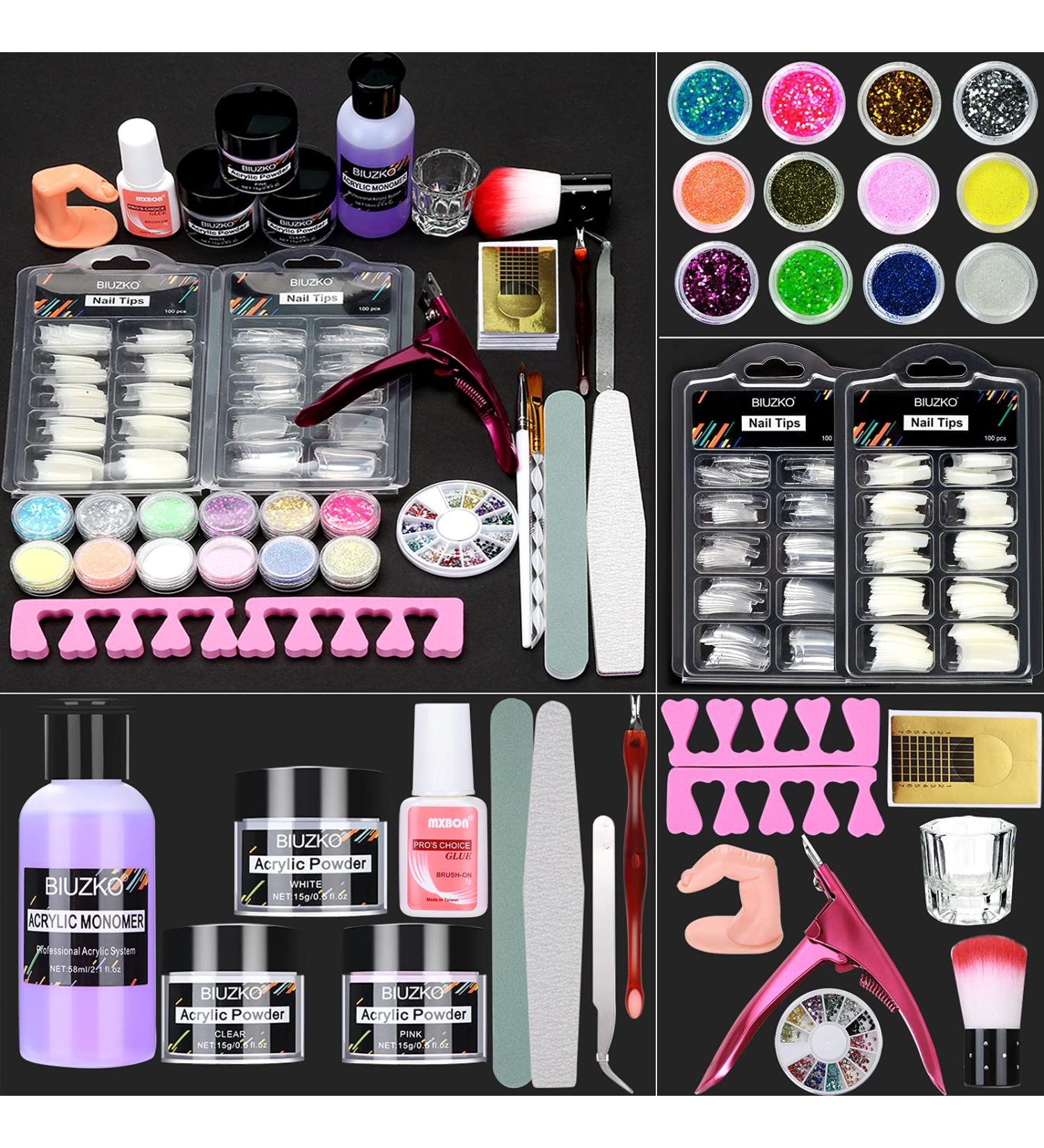 Professional Acrylic Nail Kit - Full Set with Acrylic Powder, Liquid, Practice Finger, Brush Tips - DIY Beginners Set - Buy Online on SooperMarket.com