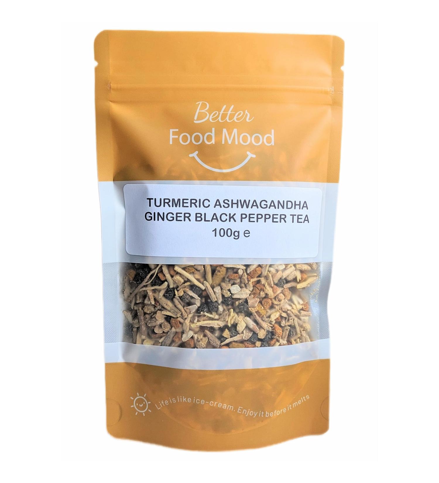 Turmeric Ashwagandha Ginger Black Pepper Loose Leaf Tea 100gm - Digestion & Stress Relief | Superfood | Antioxidant Rich - No Caffeine - Buy Online on SooperMarket.com
