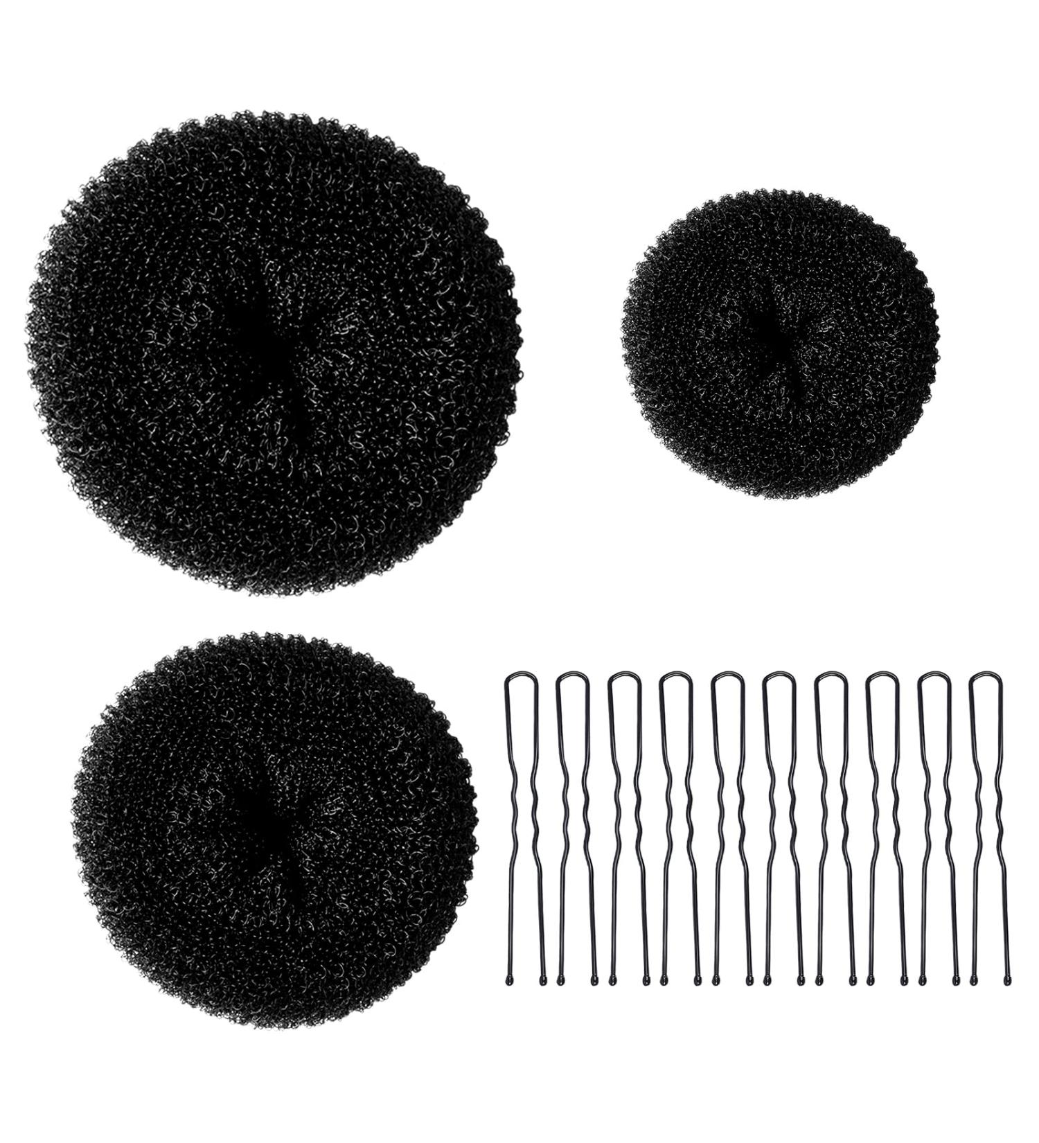 Donut Hair Bun Maker Set - 3 Ring Style Bun Makers + 20 Large Bobby Pins - Black C-Black - Buy Online on SooperMarket.com