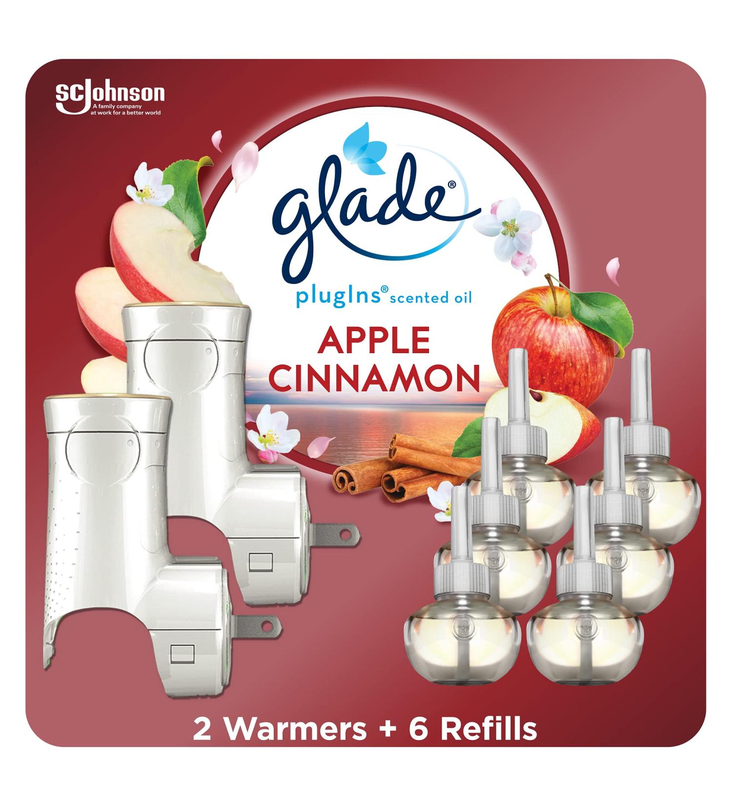 Glade PlugIns Apple Cinnamon Starter Kit - 2 Warmers + 6 Refills | Scented Essential Oils for Home & Bathroom | 4.02 Fl Oz - Buy Online on SooperMarket.com