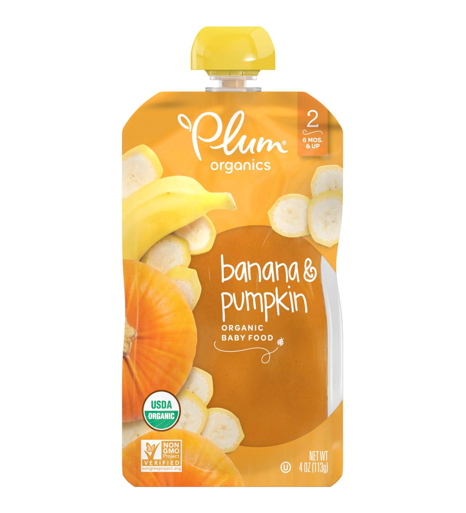 Plum Organics Stage 2 Baby Food Pouches - Banana and Pumpkin 3.5 oz (Pack of 12) | Organic Fresh Squeeze for Babies, Kids, and Toddlers - Buy Online on SooperMarket.com
