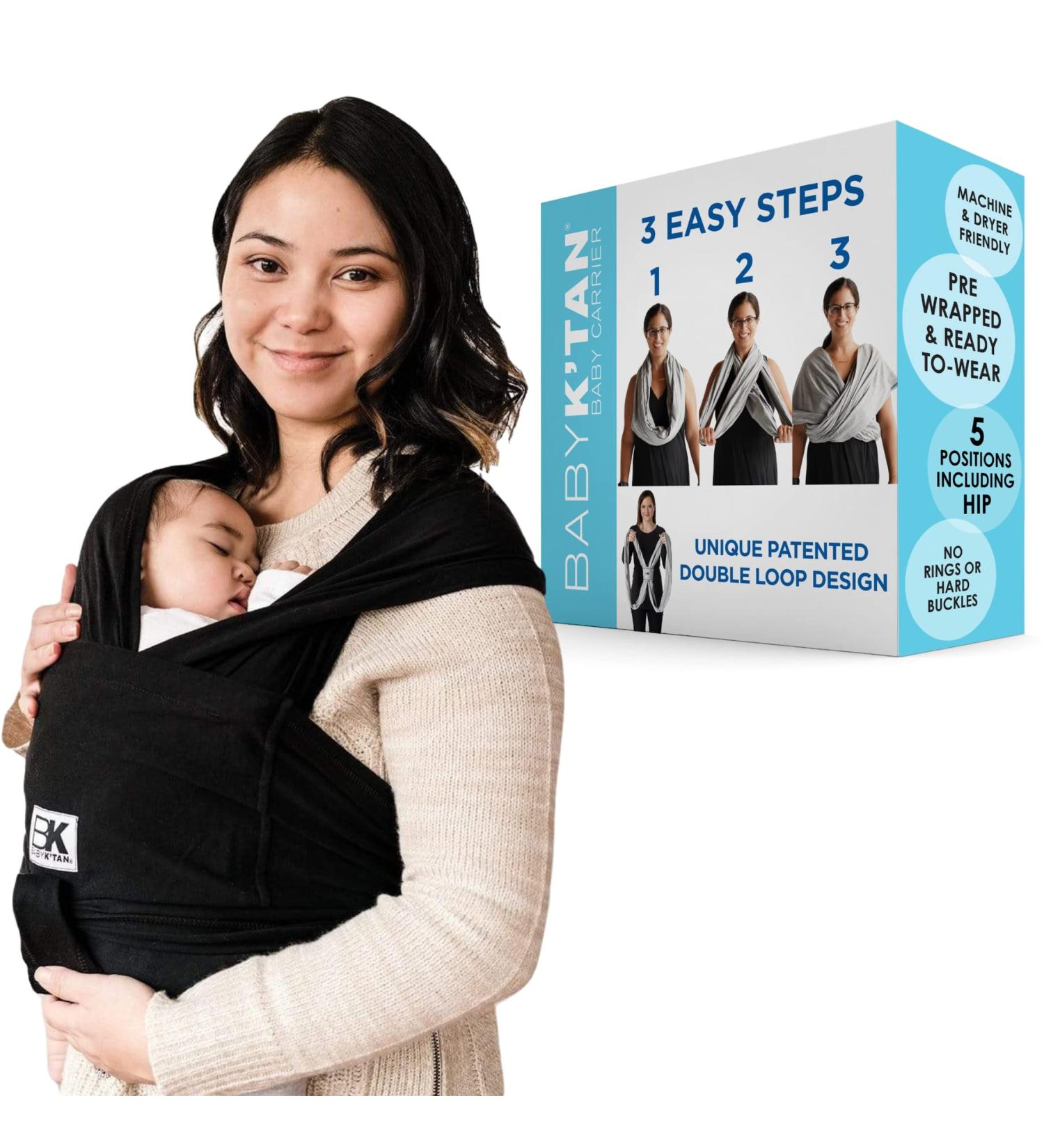 Baby K'tan Original Baby Wrap Carrier - Black, Medium Size for Women 10-14 & Men 39-42 - No Rings or Buckles - Carry Newborn up to 35 lbs - Buy Online on SooperMarket.com