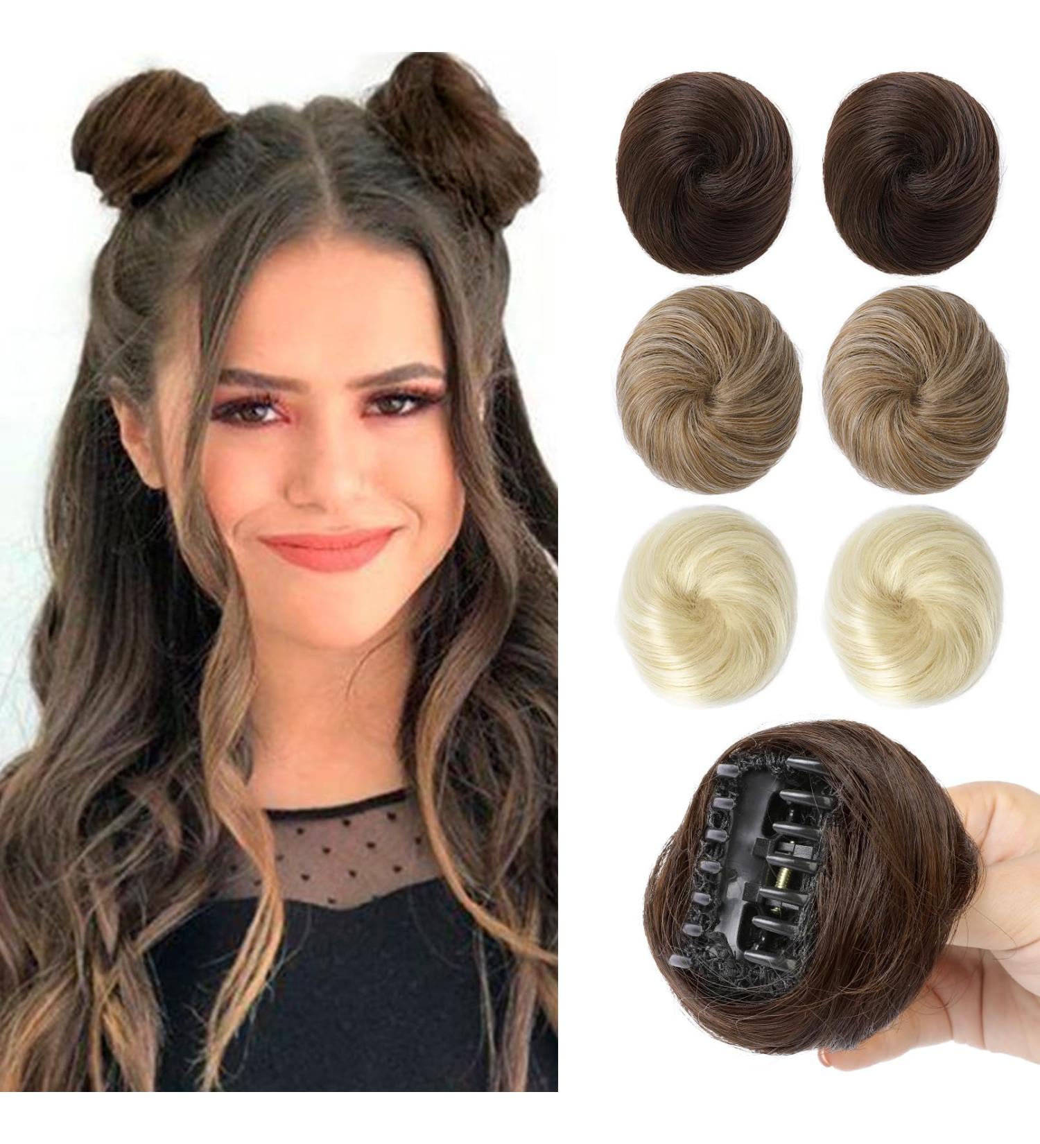REECHO 2 PCS Mini Claw Clip in Messy & Cat Ears Hair Bun Extensions Wig Accessory Updo Hairpieces for Women Girls (Pack of 2-3" Straight Dark Chocolate Brown) Pack of 2 - 3" Straight Dark Chocolate Brown - Buy Online on SooperMarket.com