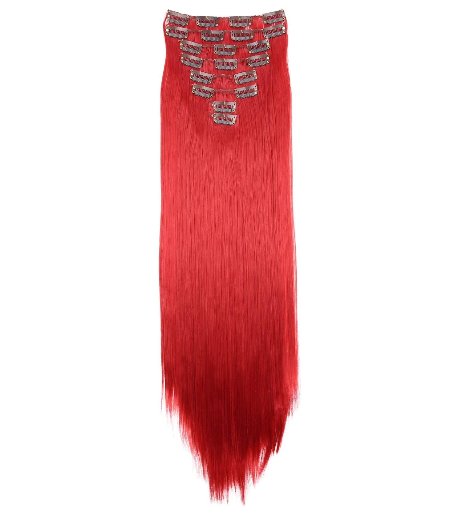 CAISHA by PRETTYSHOP XXL 24 Inch Clip In Hair Extensions Intense Red #3100 - 8 Piece Set - Straight Hair Extension Hairpiece - CES9 - Buy Online on SooperMarket.com