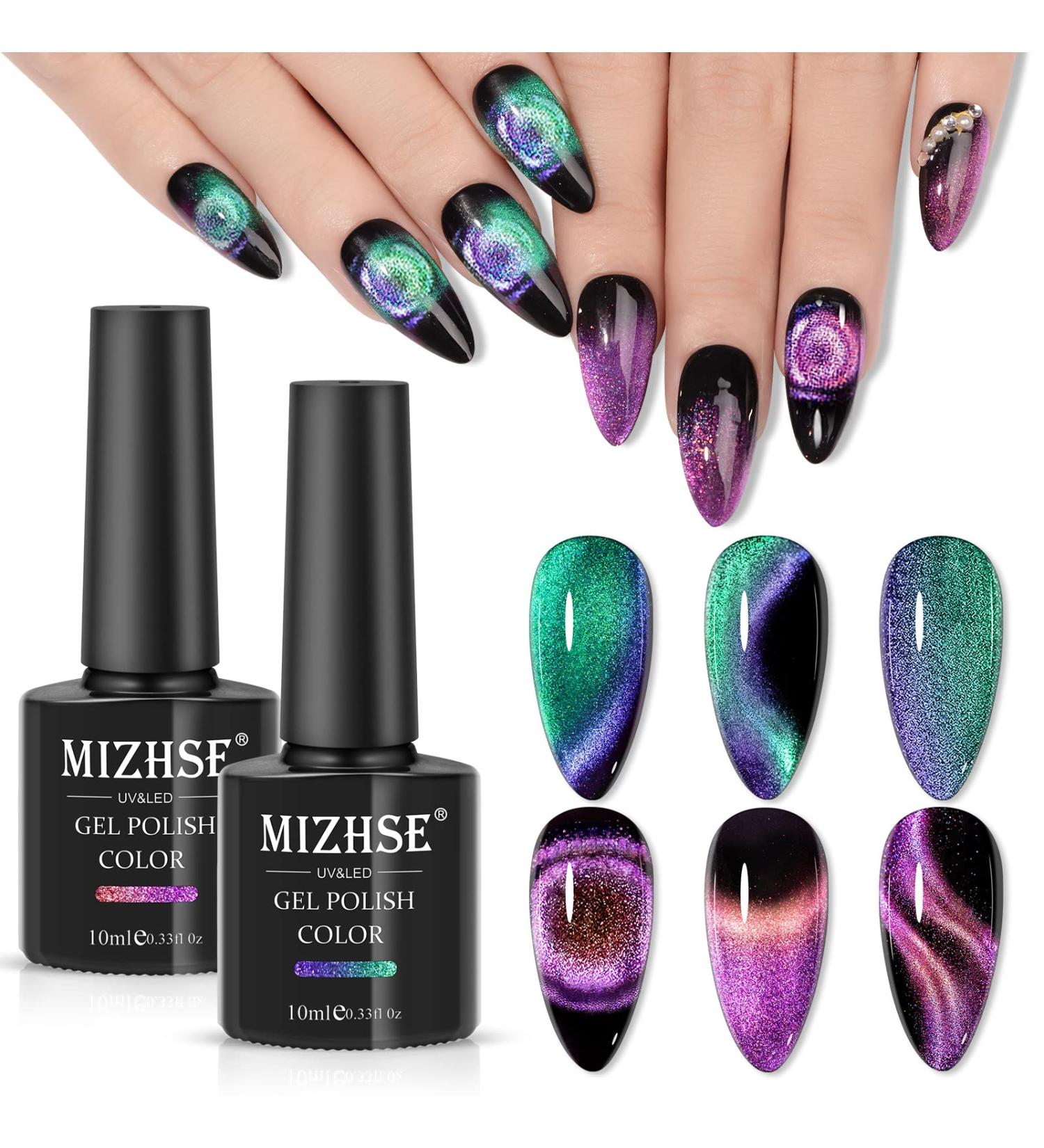 MIZHSE 9D Cat Eye Gel Nail Polish Set - 2 Pcs Chameleon Magnetic Galaxy Cateye Manicure Kit - 10ML Green - Buy Online on SooperMarket.com