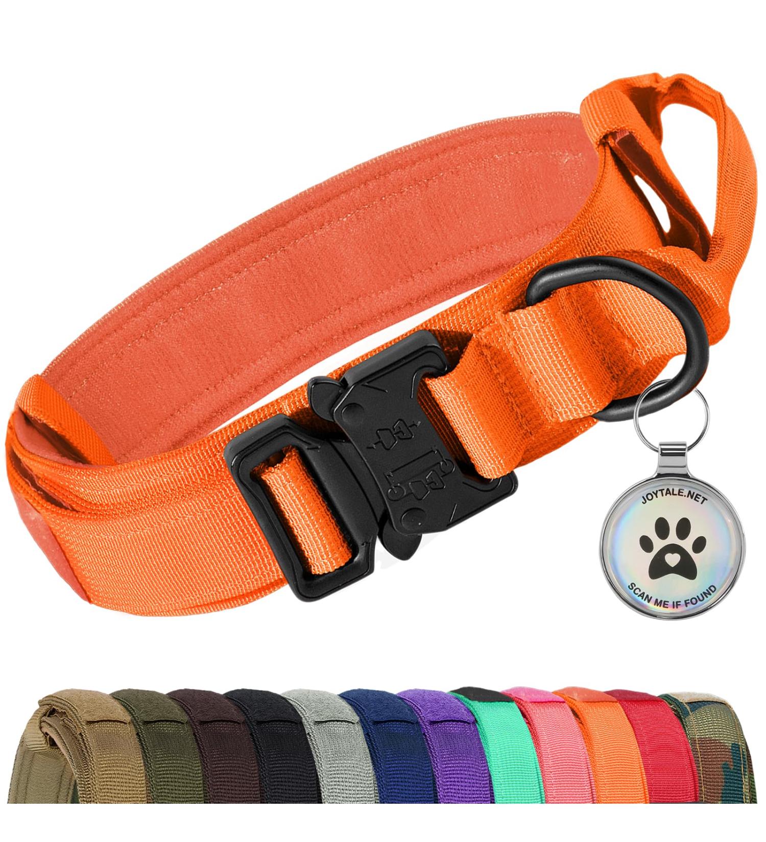 Joytale Tactical Dog Collar for Large Dogs | Durable Orange Dog Collar with Handle & QR Code Tag | Shop Now! - Buy Online on SooperMarket.com