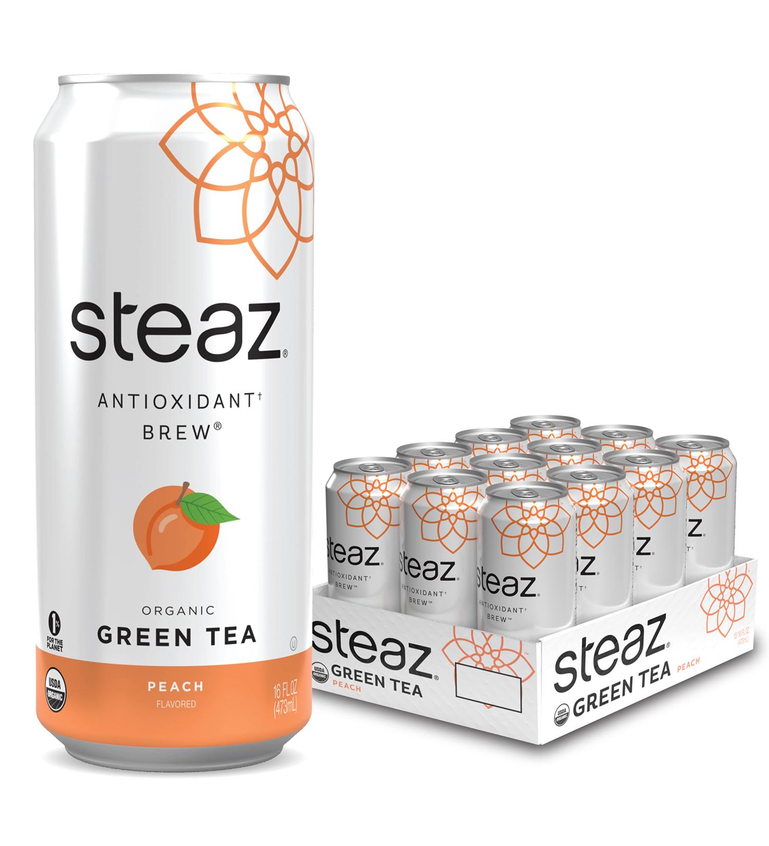 Steaz Lightly Sweetened Iced Green Tea Peach 16 Fl Oz - Pack of 12 | Organic & Refreshing - Buy Online on SooperMarket.com