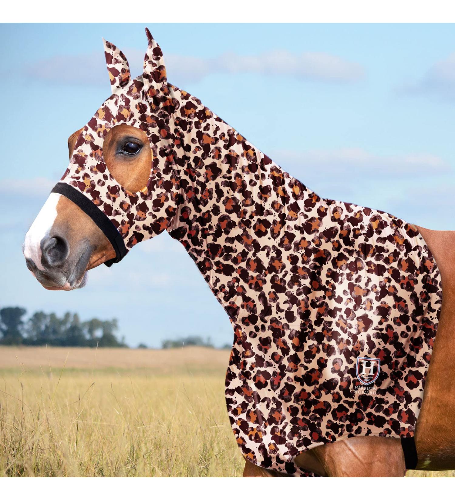 Harrison Howard Soft Fleece Stretchy Horse Head Hood with Zipper - Comfortable All-Covered Design in Classic Leopard M - Buy Online on SooperMarket.com