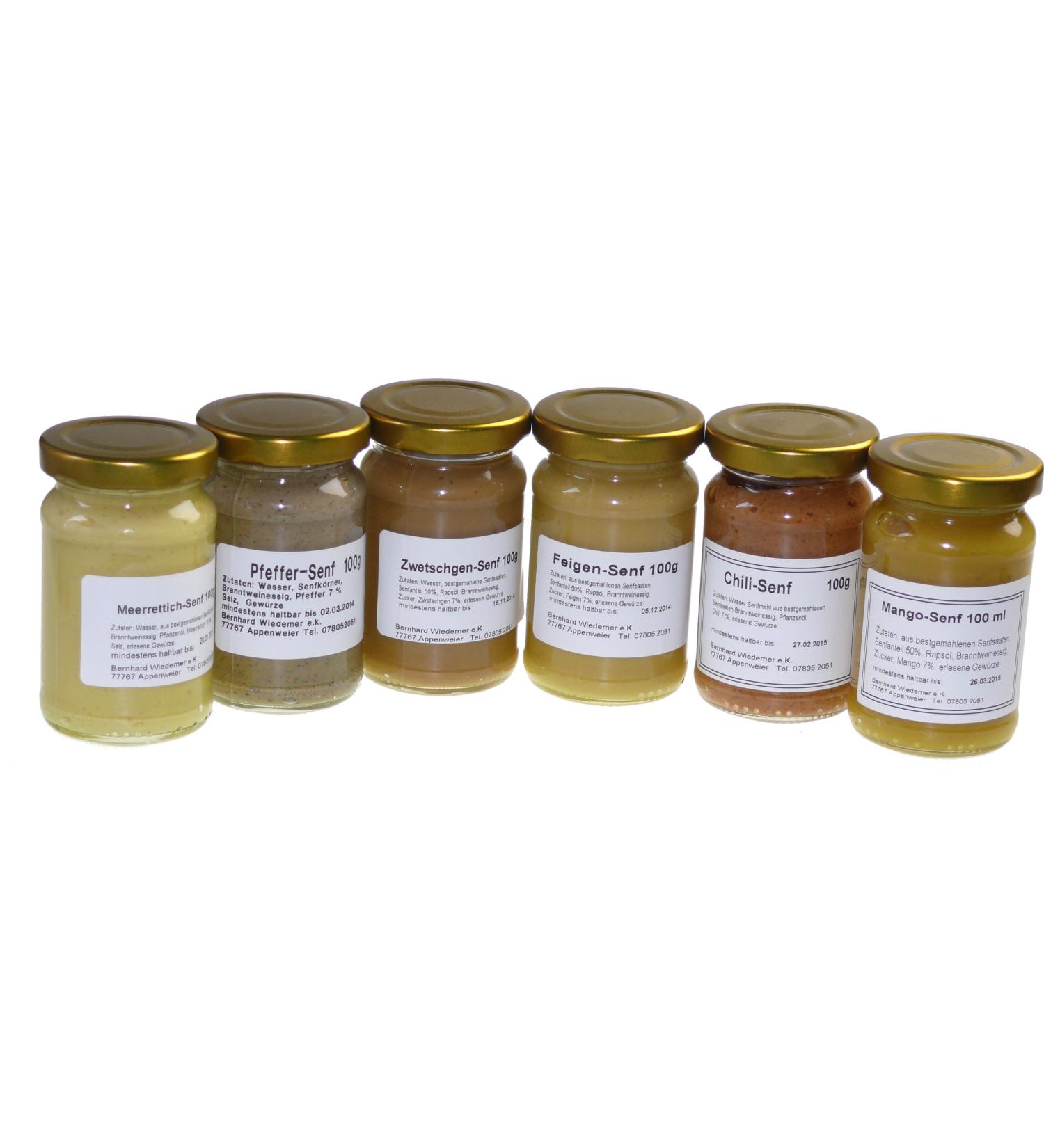 Wiedemer-Gourmet mustard set "Sweet-Schauf" Six of our popular mustard variations from sweet to sharp in a set-6 x 100g sweet-sharp set (6 x 100g)
