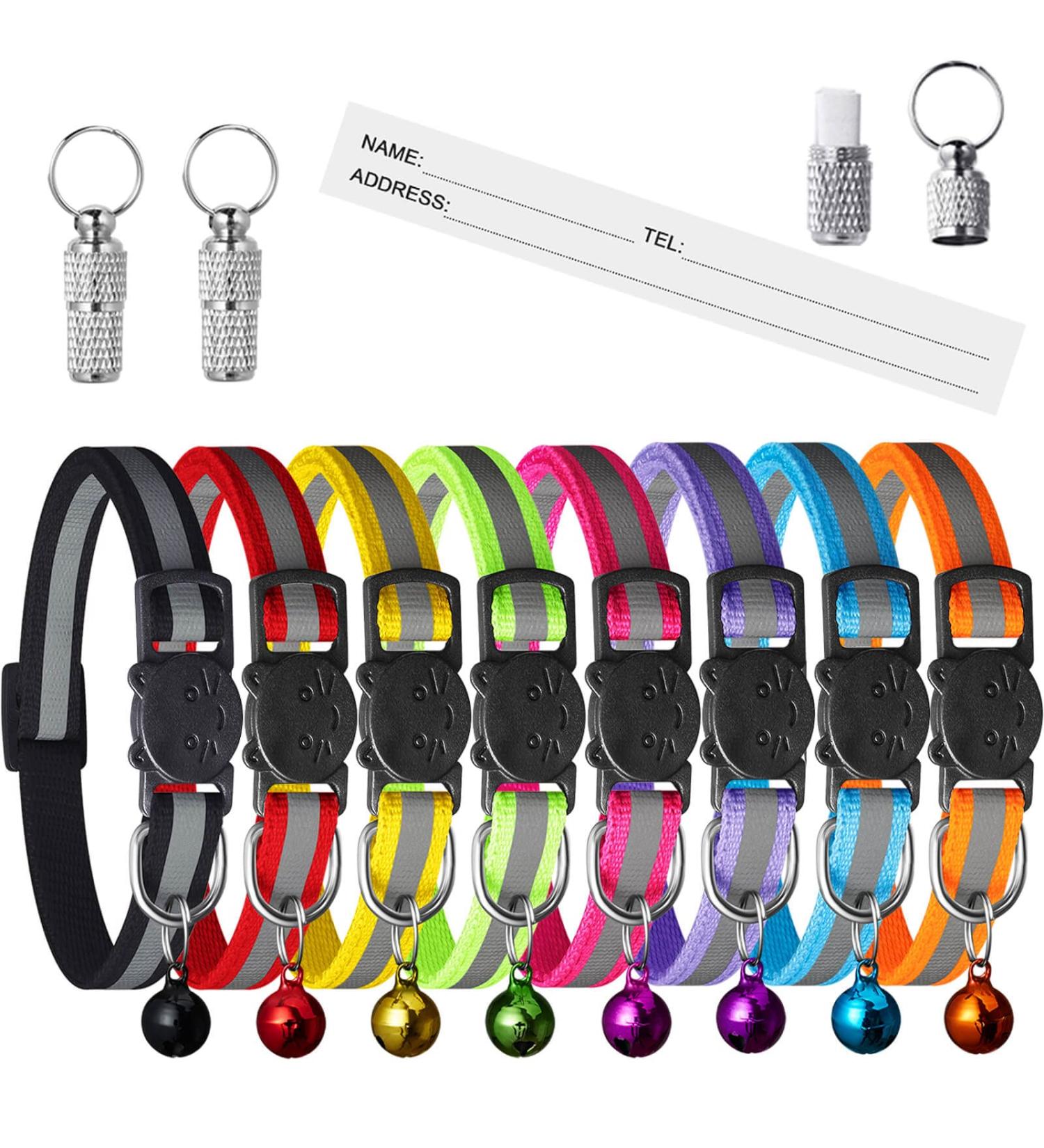 Extodry Reflective Cat Collar Set - 8 Pieces with Name Address Tags & Safety Lock | Adjustable Kitten Collars (6-9) | Personalized Pet Accessories (15-23cm) - International Shipping Available - Buy Online on SooperMarket.com