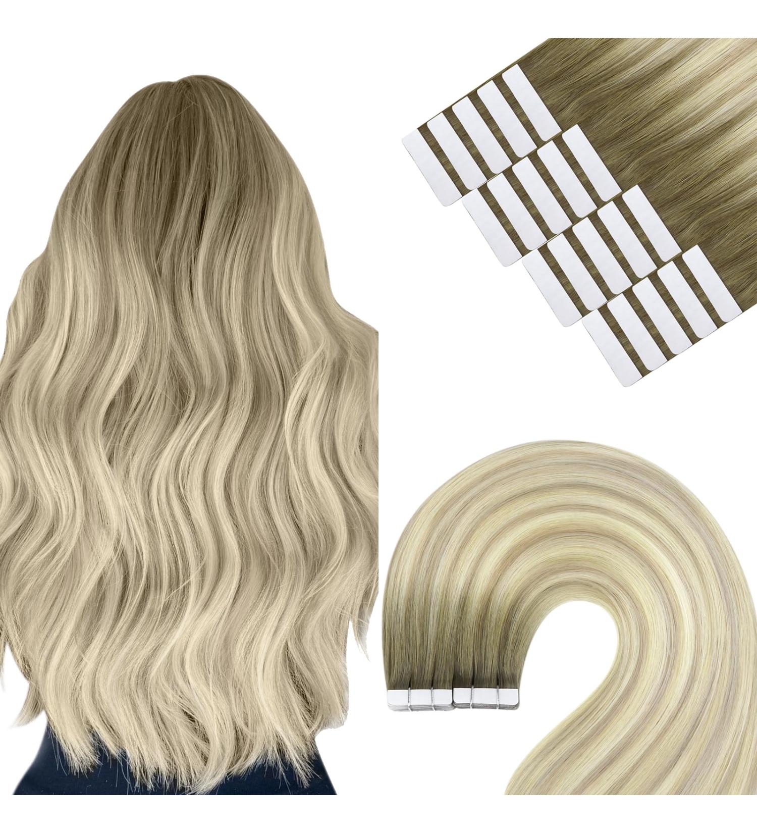 Shop Youngsee Real Hair Extensions - Tape Ombre Ash Blond to Platinum Blonde | 45cm 20pcs 50g #18/60 - Premium Quality Tape-In Hair Extensions - Buy Online on SooperMarket.com