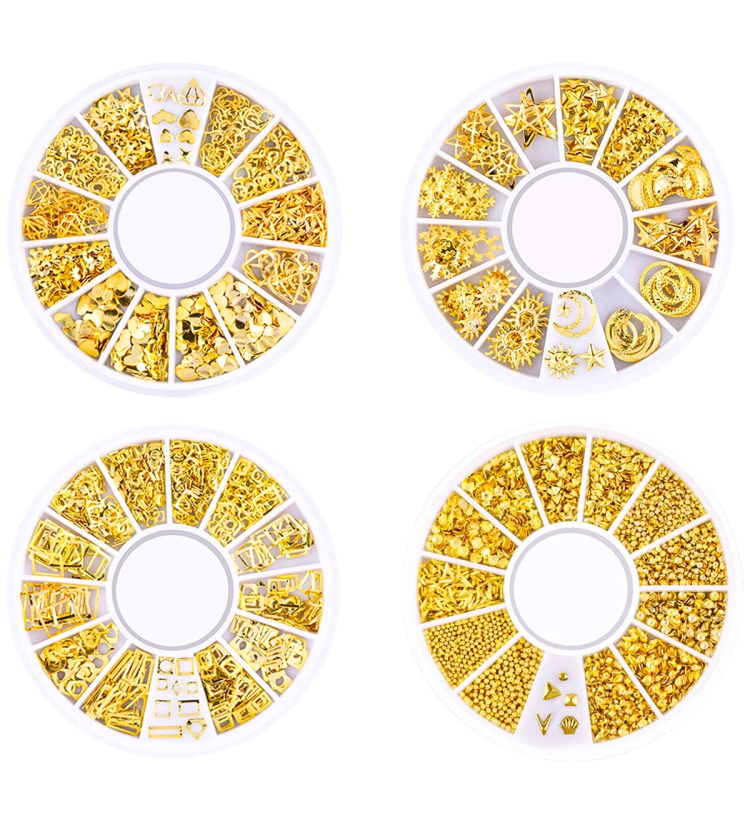 HQdeal Nail Art Studs 3D Decorations Gold Star Moon Sun Heart Beads - 800 pcs - Buy Online on SooperMarket.com