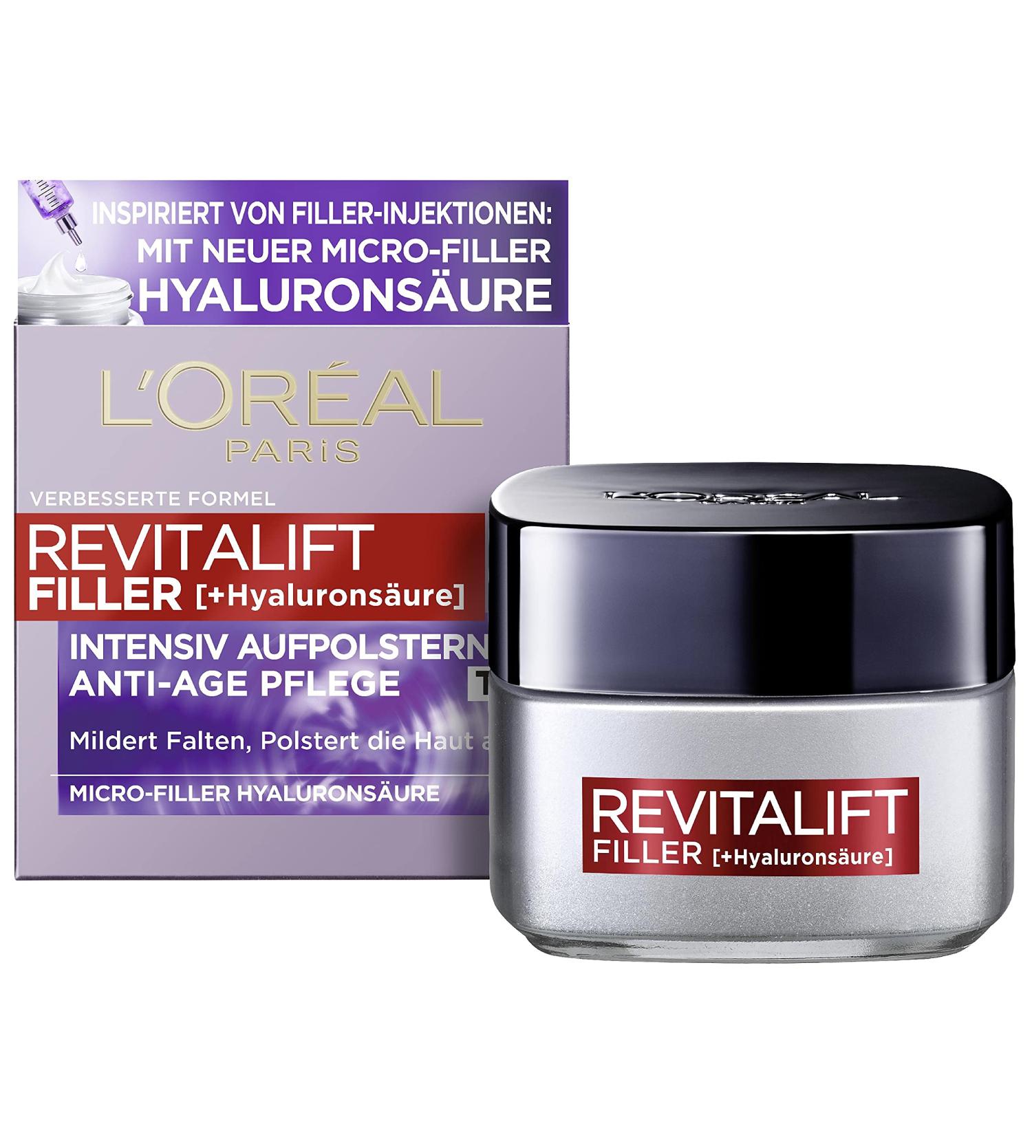L'Or al Paris Hyaluron Daily Cream - Anti-Aging Face Care with Hyaluronic Acid | Revitalift Filler 50ml - Intense Hydration & Anti-Wrinkle Effect - Buy Online on SooperMarket.com