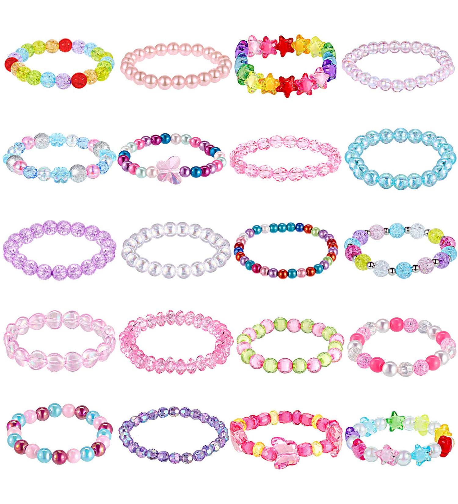 Hicarer 20 Pieces Girl Beaded Bracelets Cute Rainbow Bead Bracelets Colorful Bracelets Princess Bracelets Stretchy Bead Bracelets for Prince Birthday Present (Elegant Style) - Buy Online on SooperMarket.com