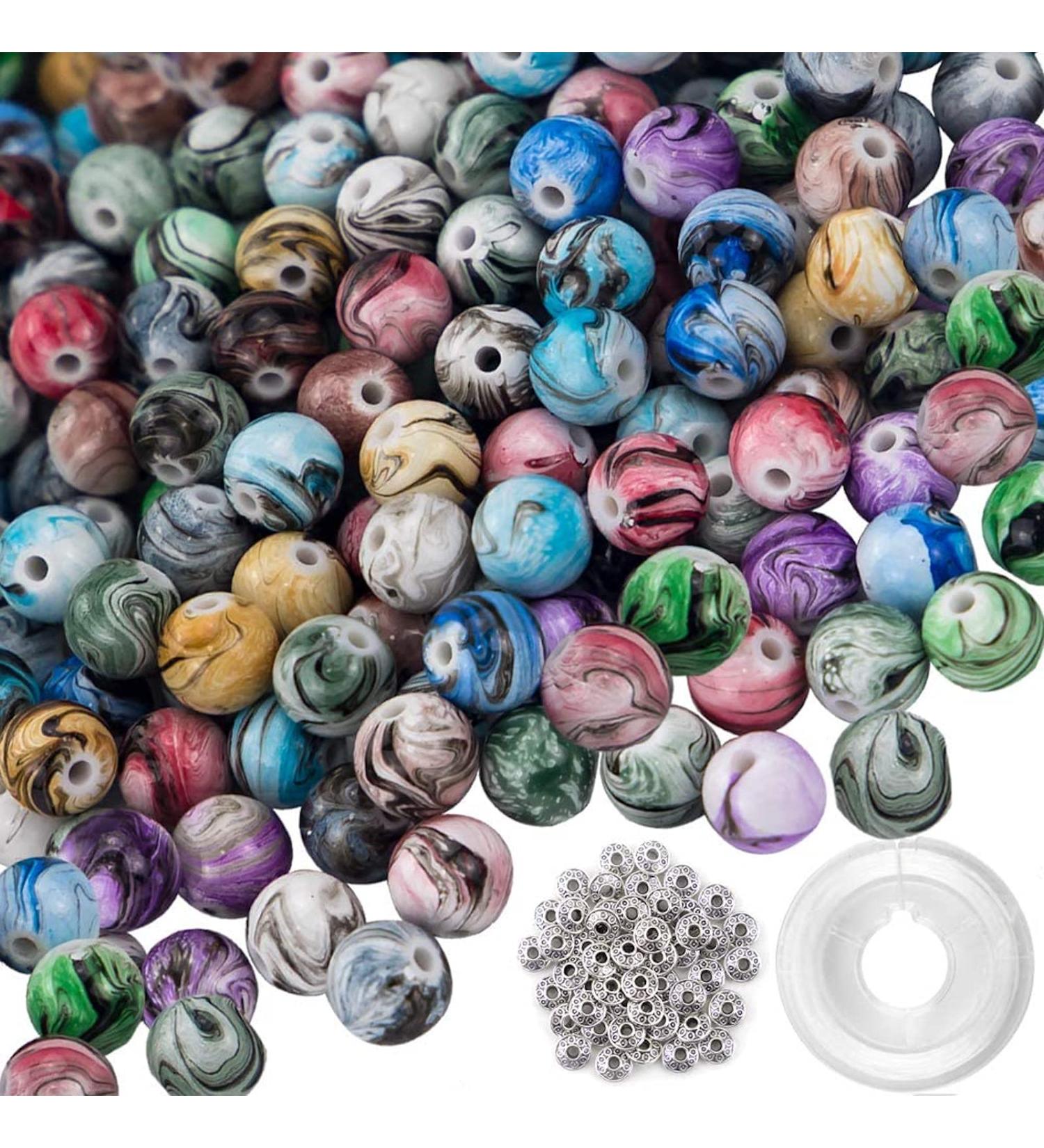 500pcs Quefe Craft Beads for Bracelets Making - Ink Patterned Space Acrylic Beads with Spacer Beads and Crystal String (8mm) - Buy Online on SooperMarket.com